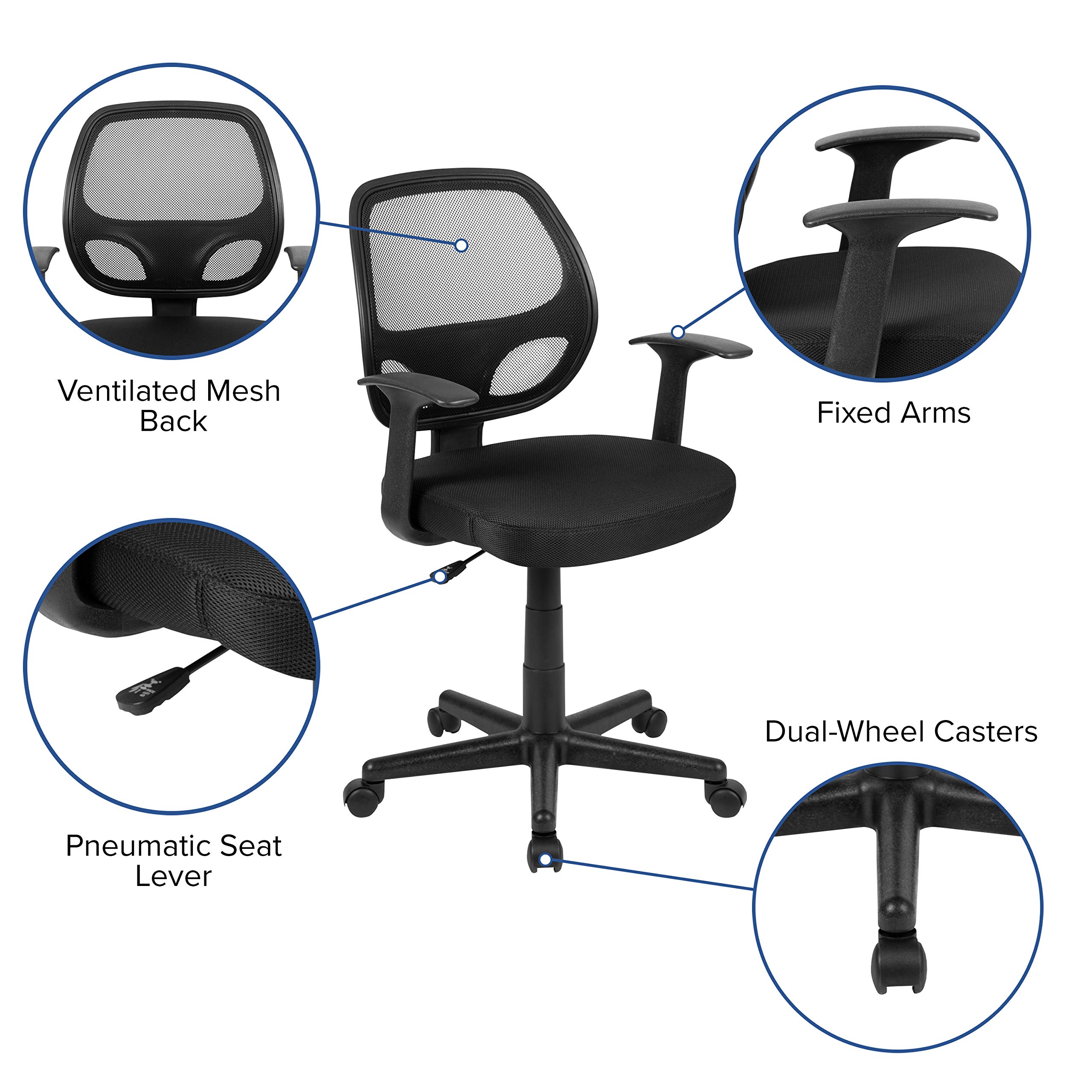 EMMA + OLIVER Mid-Back Black Mesh Swivel Ergonomic Office Chair with Adjustable Arms - Comfortable Task Chair for Home & Office Workspace, Computer Desk, Gaming Setup