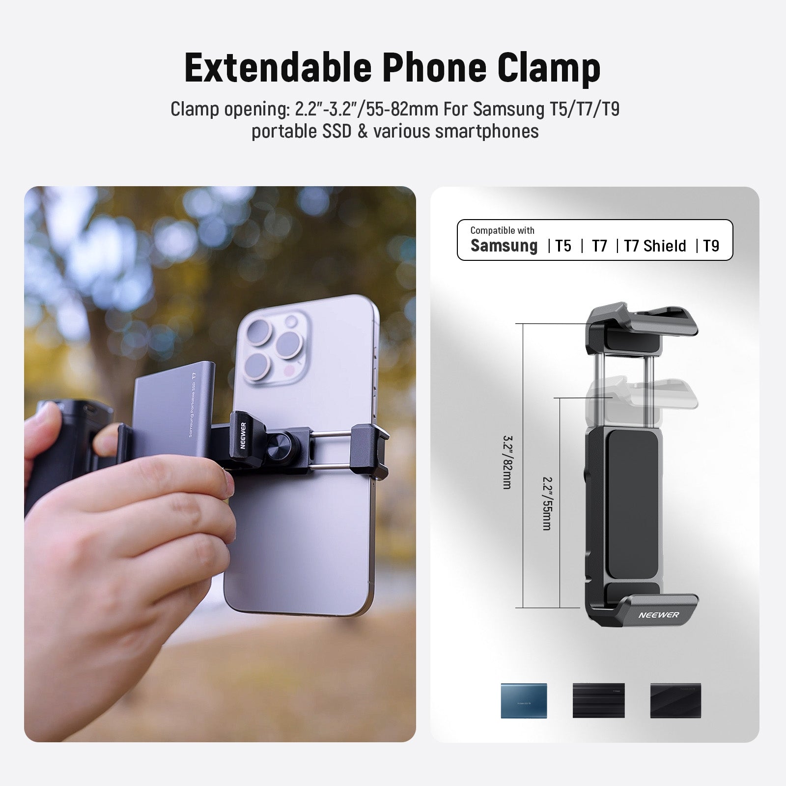 NEEWER PA028E Bluetooth Camera Side Handle with Phone Mount & SSD Holder for iPhone 15 Pro Max - Perfect for Vlogging, Filmmaking & Live Streaming