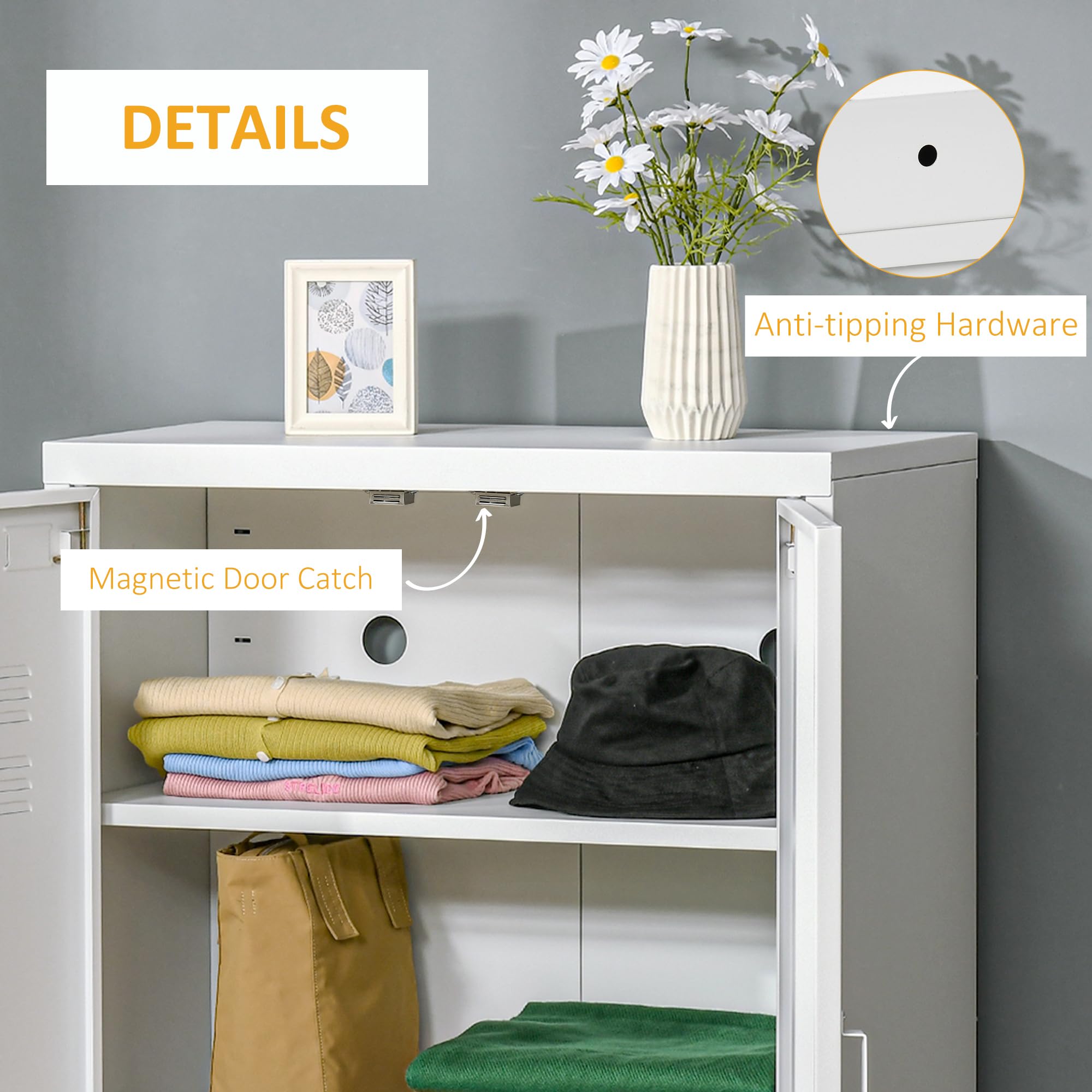 HOMCOM Industrial Storage Cabinet - Heavy Duty Steel Garage Cabinet with Double Doors & Adjustable Shelves, White - Perfect for Workshop, Garage, and Home Organization