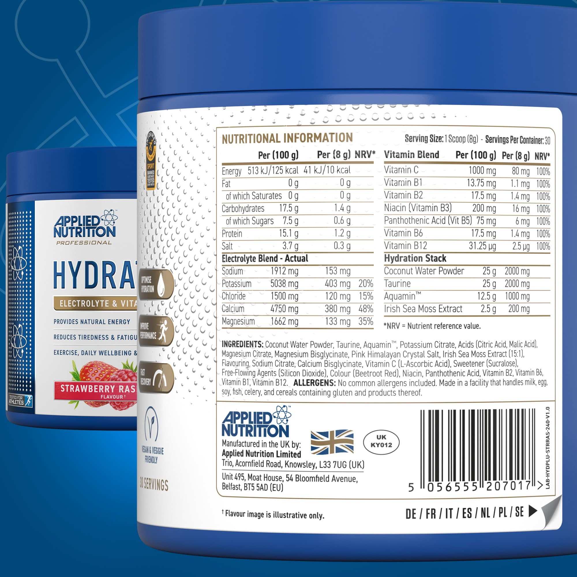 Applied Nutrition Hydration+ Electrolyte Powder 240g - Rapid Hydration for Athletes, Workouts & Outdoor Activities | Sugar-Free Sports Drink Mix with Essential Minerals