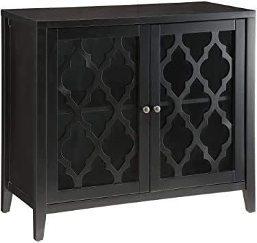 Modern Buffet Sideboard with 2 Glass Doors & 4 Wooden Tapered Legs - Rectangular Storage Cabinet for Living Room, Entryway, Kitchen, Hallway | Perfect for Dining Room Storage, Displaying China, or as a Stylish Console Table