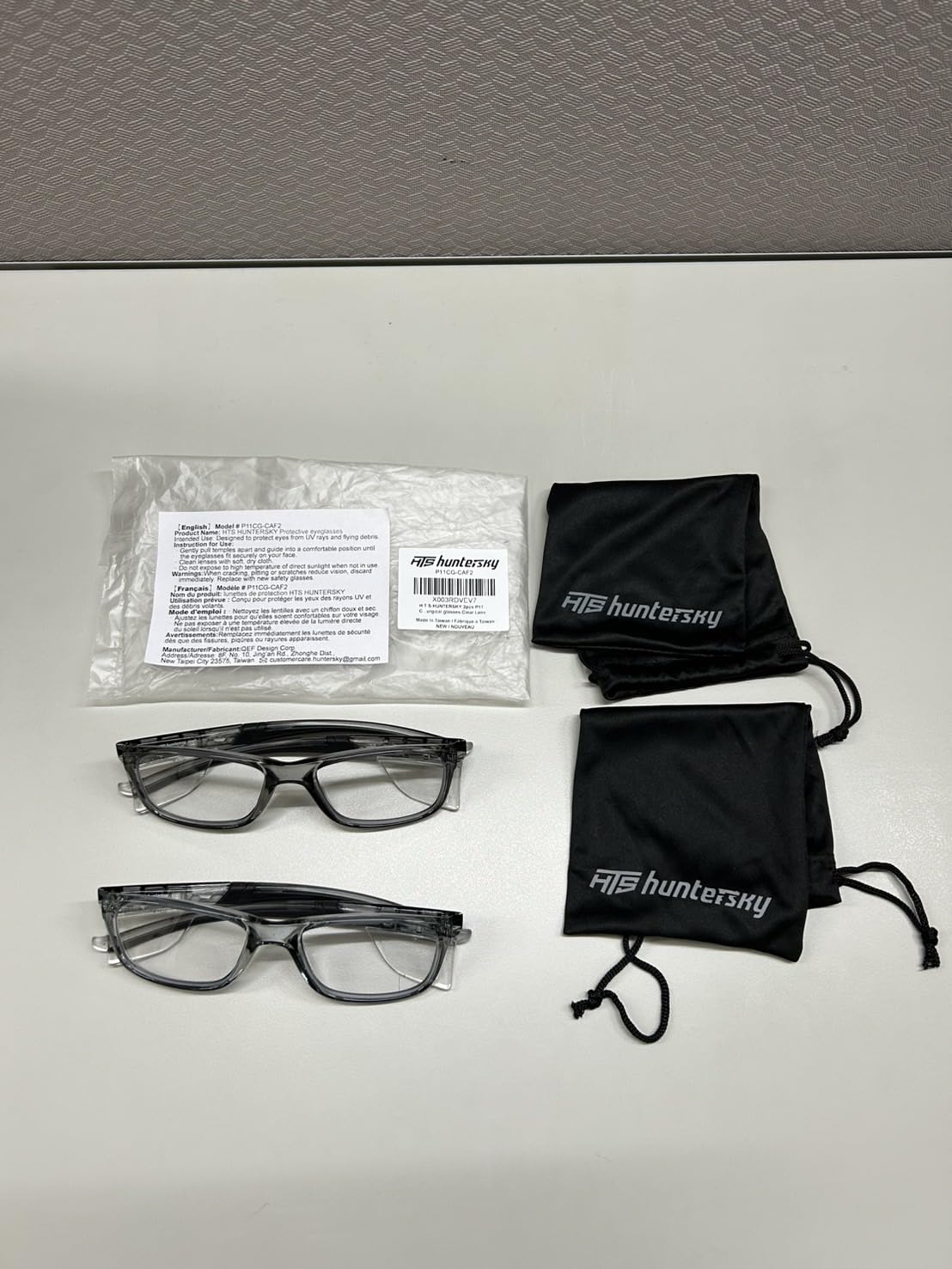 HTS HUNTERSKY 2-Pack P11 Crystal Clear Safety Glasses for Women & Men with Side Shields - ANSI Z87.1 Certified, Anti-Scratch & Anti-Fog - Ideal for Construction, Lab Work, and DIY Projects