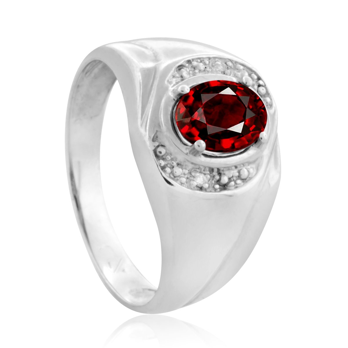 MauliJewels 10K White Gold Men's Ring with 0.96 Carat Diamond & Oval Garnet Prong Setting - Elegant Wedding Band, Anniversary Gift for Him, Perfect for Special Occasions & Formal Events