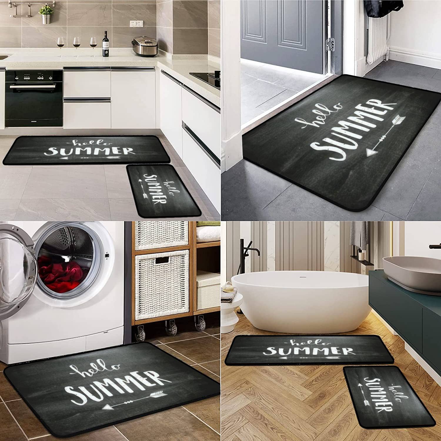Non-Slip Kitchen Rugs Set - Washable Chalkboard Design for Floor Decor