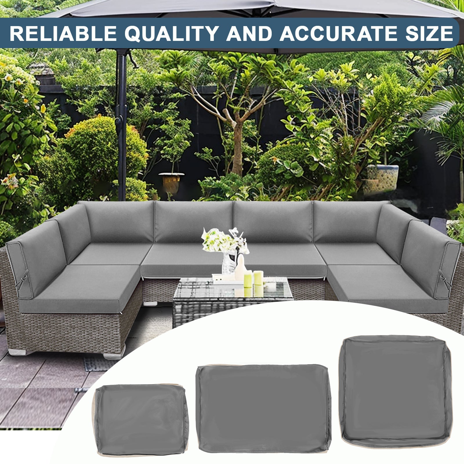14-Piece Outdoor Patio Furniture Cushion Set - Waterproof Deep Seat Cushions with High-Density Sponge for Sectional Sofas - Replacement Covers (Grey) - Perfect for Backyard, Deck, Poolside & Garden Relaxation