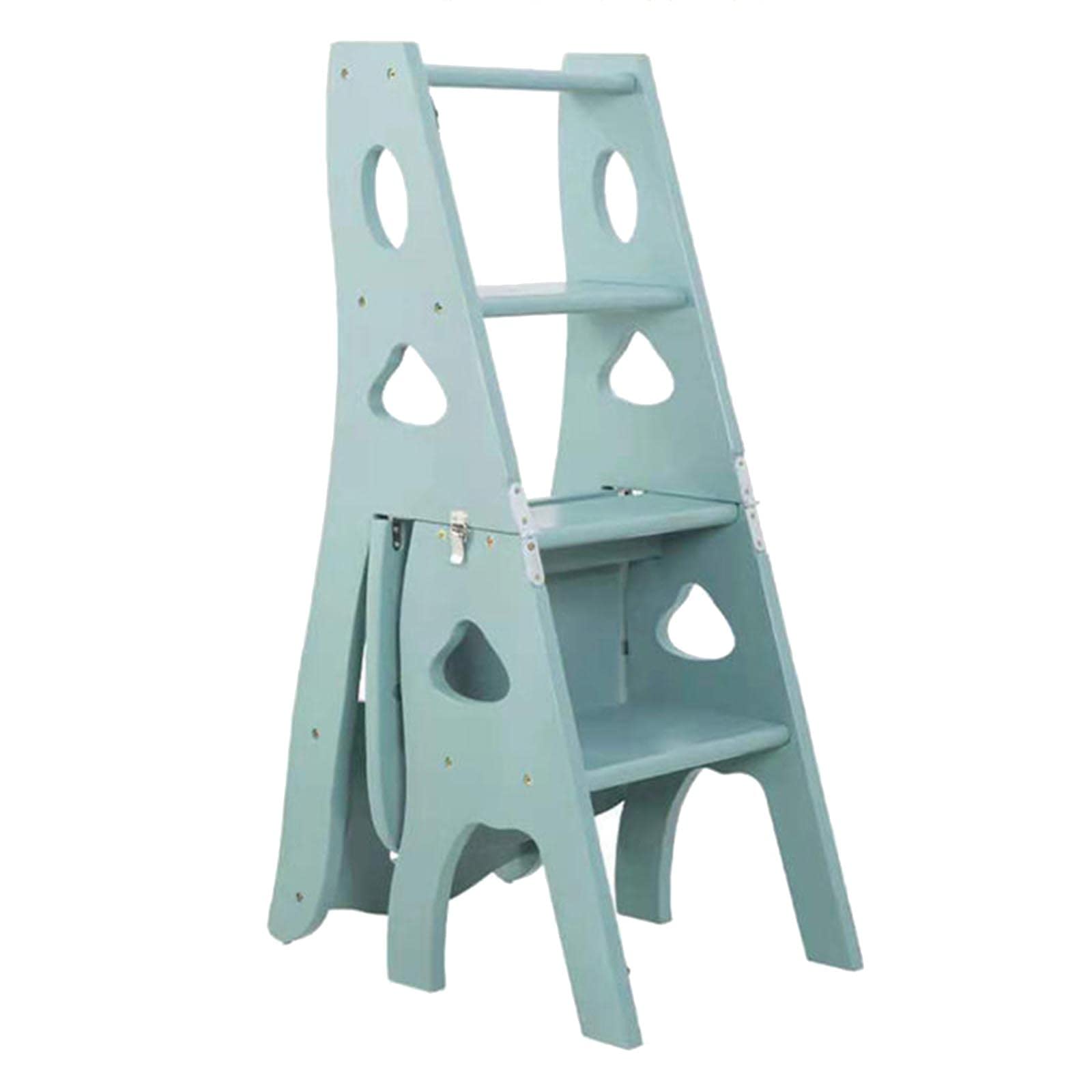 4-Step Wooden Ladder Stool - Foldable Multifunctional Step Stool Chair for Home, Library, and Closet Organization - Perfect for Reaching High Shelves, Storage, and Household Tasks
