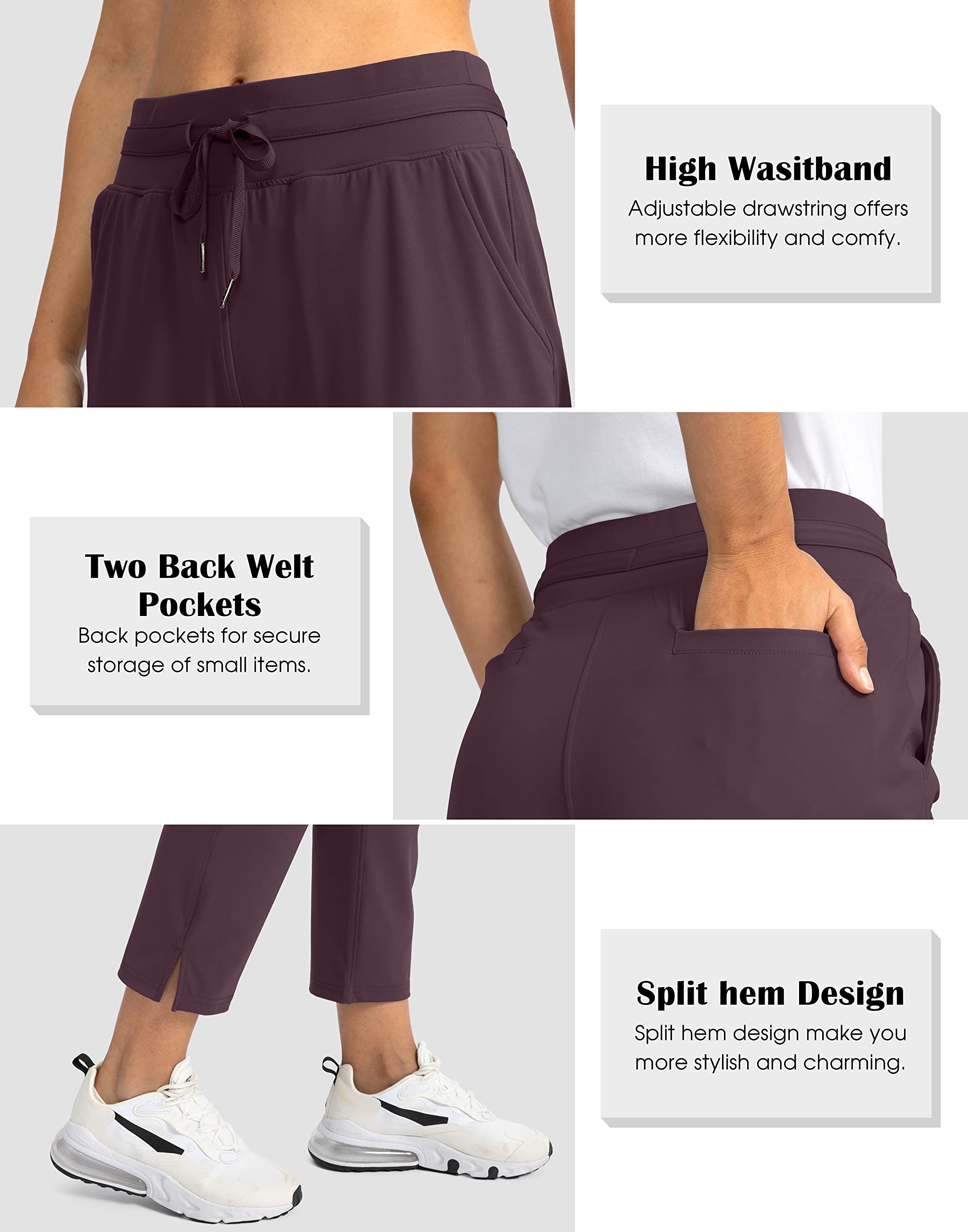 Soothfeel Women's High Waisted 7/8 Sweatpants with 4 Pockets - Stretchy Athletic Travel & Golf Pants for Women - Perfect for Workouts, Traveling, and Casual Wear