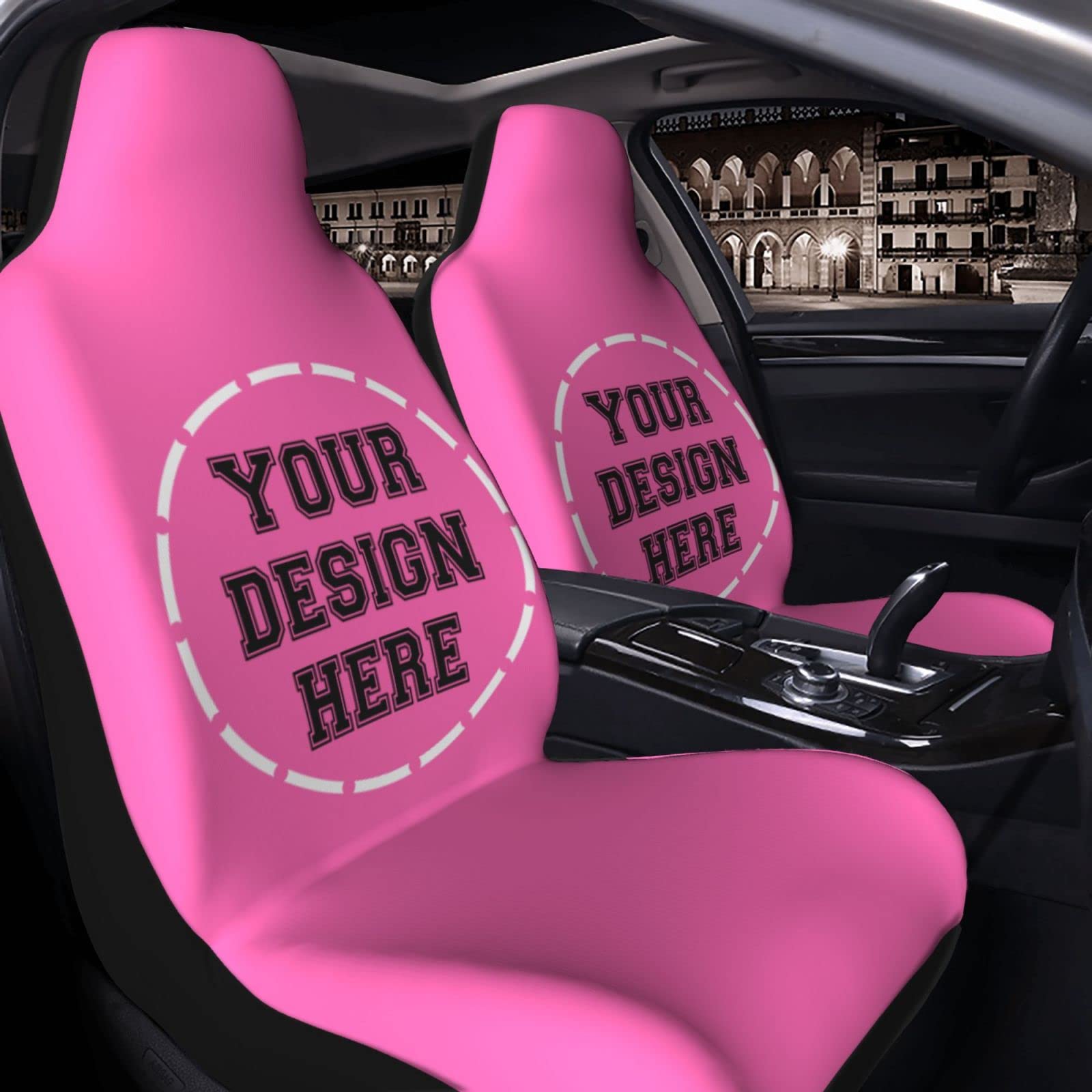 Custom Car Seat Covers with Image & Text - Personalized 2-Piece Universal Fit for Cars, Trucks & SUVs | Add Your Logo, Photo or Design | Perfect for Daily Commute, Road Trips & Vehicle Protection