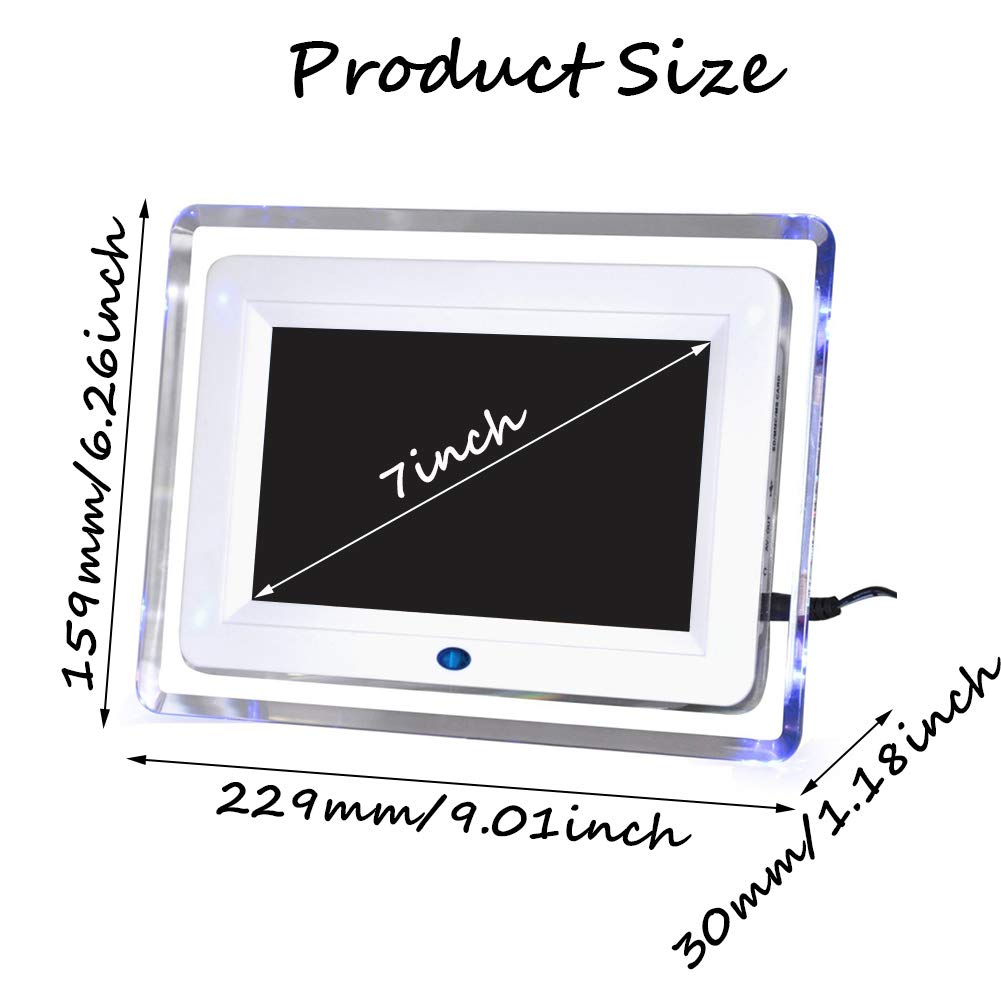 7 Inch Digital Photo Frame with USB Port - HD Widescreen 16:9 Display, Supports MP3/MP4 Videos, Alarm Clock & Calendar - Includes Remote Control (White, EU Plug) - Perfect for Home Decor, Office Display & Thoughtful Gifts
