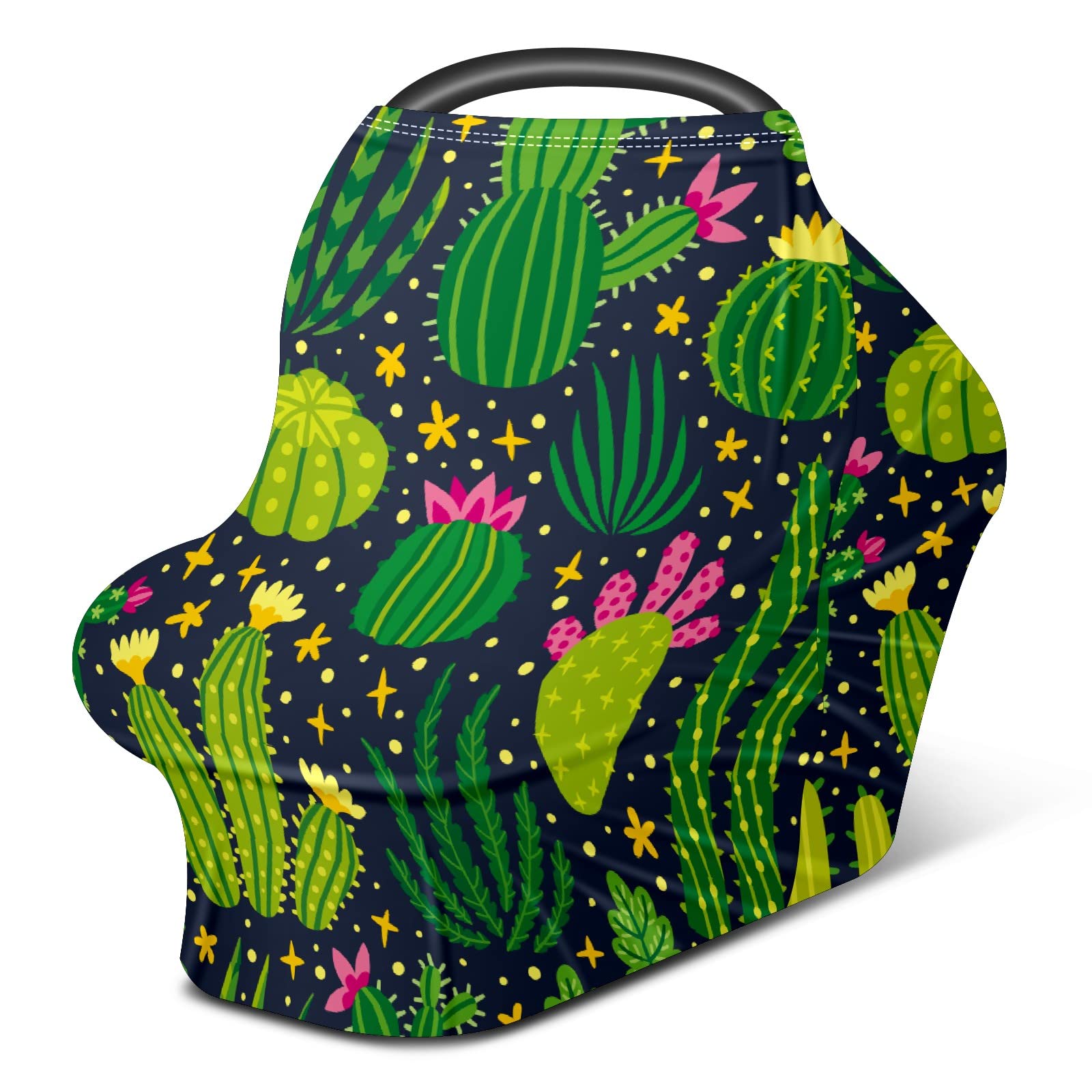 Cute Cartoon Cactus Baby Car Seat Cover - Soft Stretchy Nursing Cover & Infant Car Canopy for Boys & Girls | Multi-Use Stroller Cover, Breastfeeding Scarf & Car Seat Protector for New Moms | Perfect for Travel, Shopping & Outdoor Activities