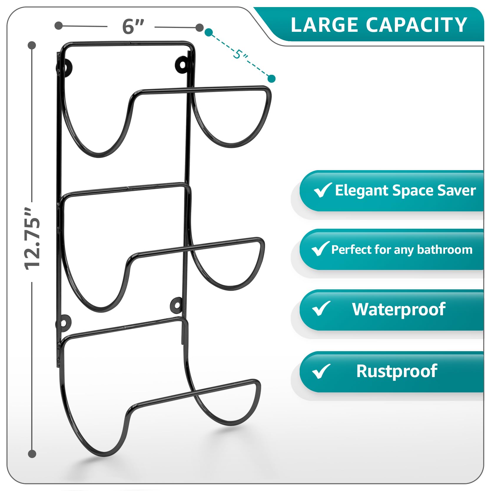 Sorbus 6-Tier Wall Mounted Towel Rack - Space Saving Bathroom Organizer for Rolled Towels, Washcloths & Linens - Black Hanging Shelf for Bathroom, Spa, Salon - Perfect for Small Spaces & Clutter-Free Storage