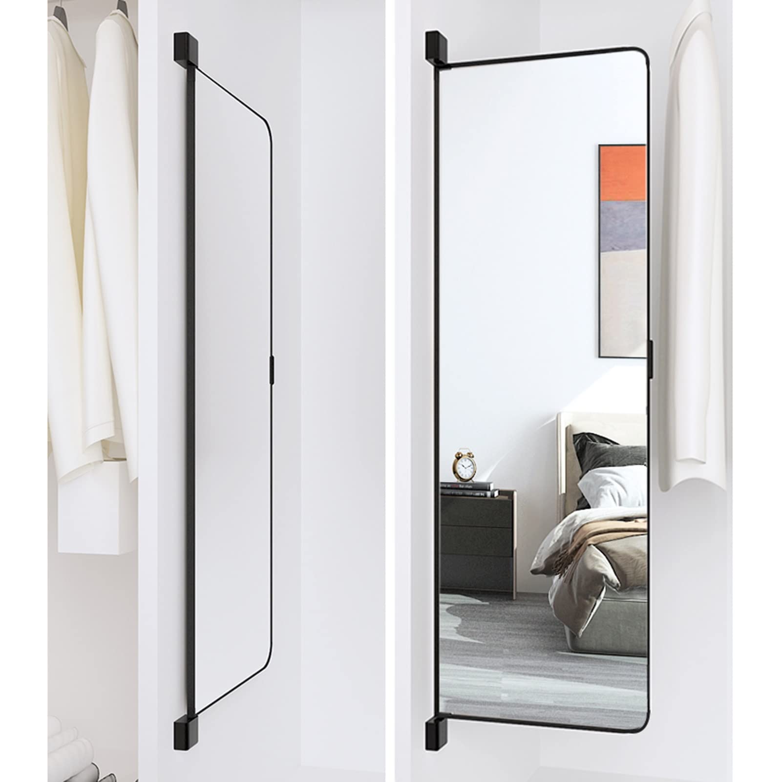 Pink Folding Closet Mirror with Hinged Door & Sliding Full-Body Dressing Mirror - Built-in Rotating Hidden Mirror for Wardrobe (90cm x 35cm) | Perfect for Bedroom, Walk-in Closet & Dressing Room Organization