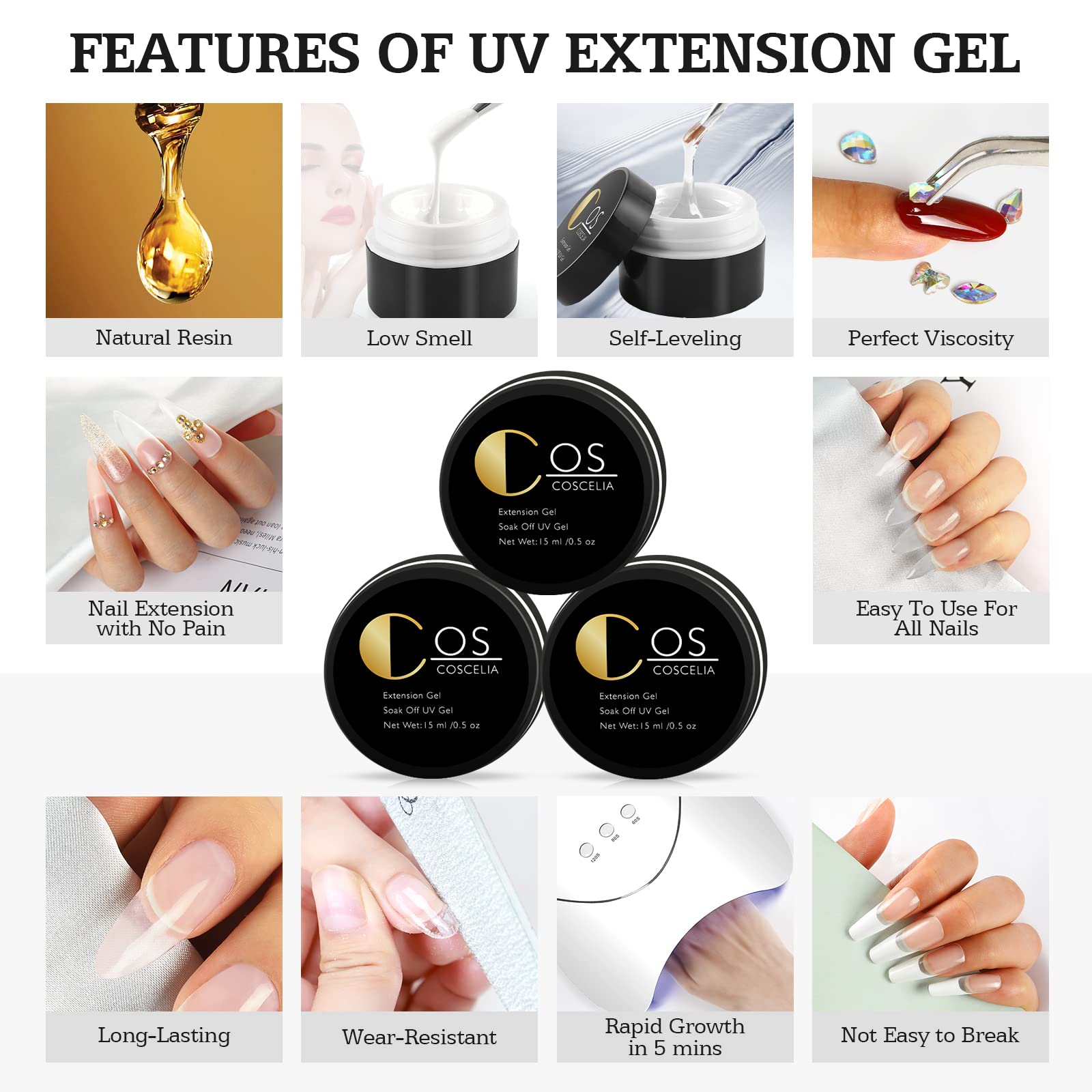 COSCELIA 20pcs UV Nail Kit with 80W LED Lamp - Semi-Permanent Gel Polish, Poly Extension Gel, 12W Nail Sander, Remover Pad & Accessories - Complete Manicure Set for Beginners | Perfect for Home Nail Art & Salon-Quality Gel Extensions