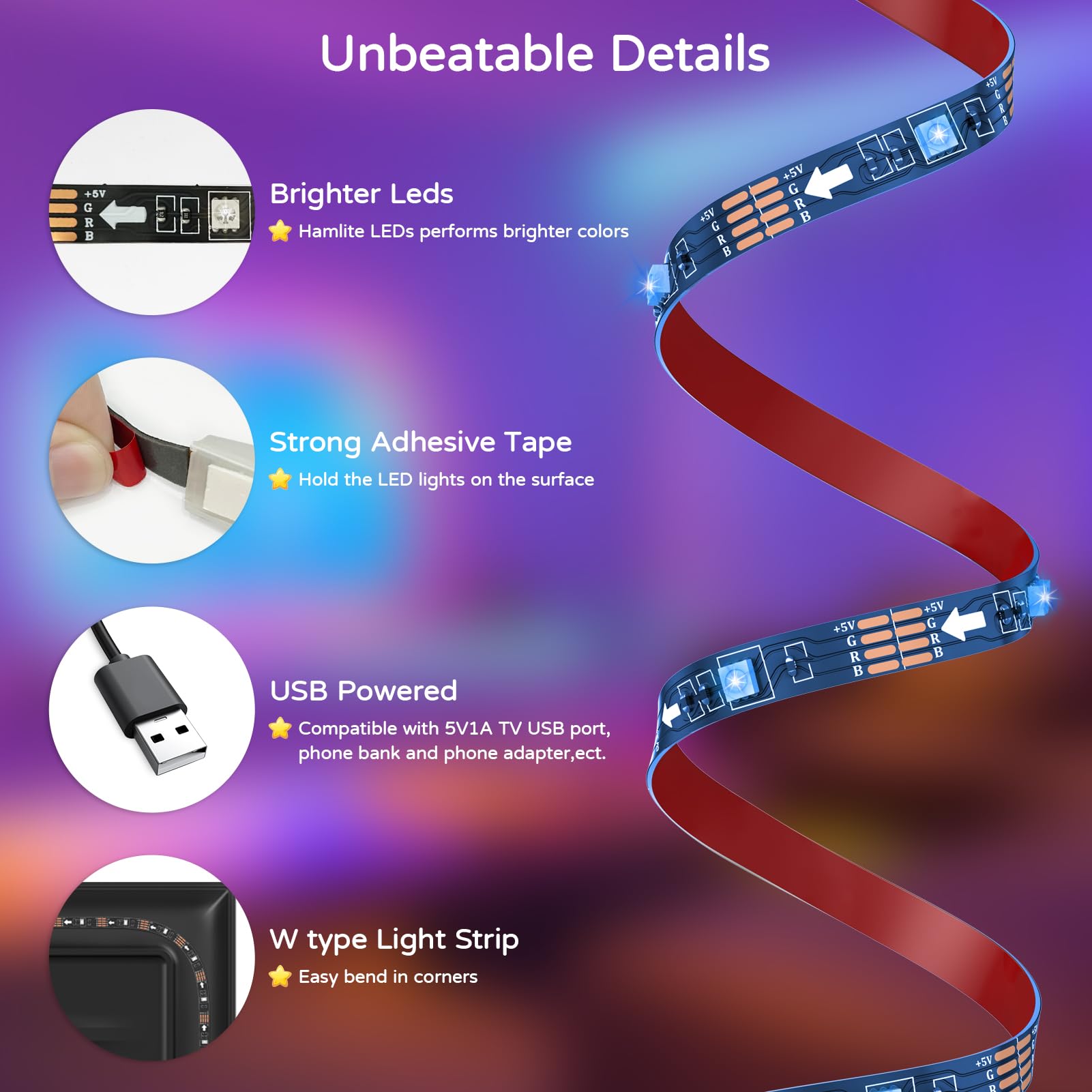 HAMLITE 21Ft LED Backlight Strip for 82-95 Inch TVs - USB Powered Ambient Lighting for Home Theater, Gaming Room Decor, Easy-Bending Design - Perfect for Movie Nights & Gaming Setup