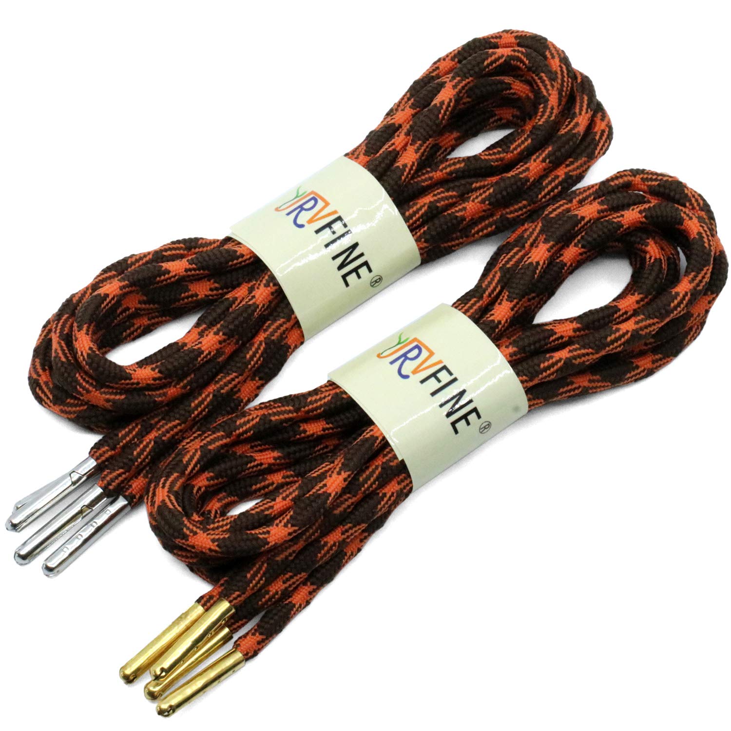 YJRVFINE 2 Pair Non-Slip Thick Round Hiking Boot Laces with Metal Tips - Durable Shoelaces for Outdoor Hiking, Work Boots & Snow Shoes
