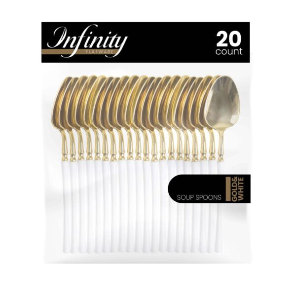 Premium Infinity Collection Gold & White Flatware Set - 20-Piece Elegant Dinnerware for Formal Dining, Parties & Special Occasions
