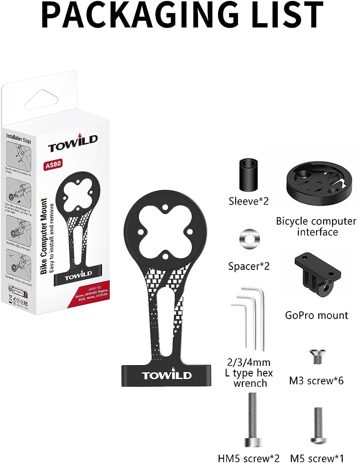 Towild AS80 Bike Computer Mount - Aluminum Alloy Out Front Handlebar Mount for Garmin Bike Computers & GoPro Cameras | Road Bike Accessories for Cycling, Commuting & Outdoor Adventures