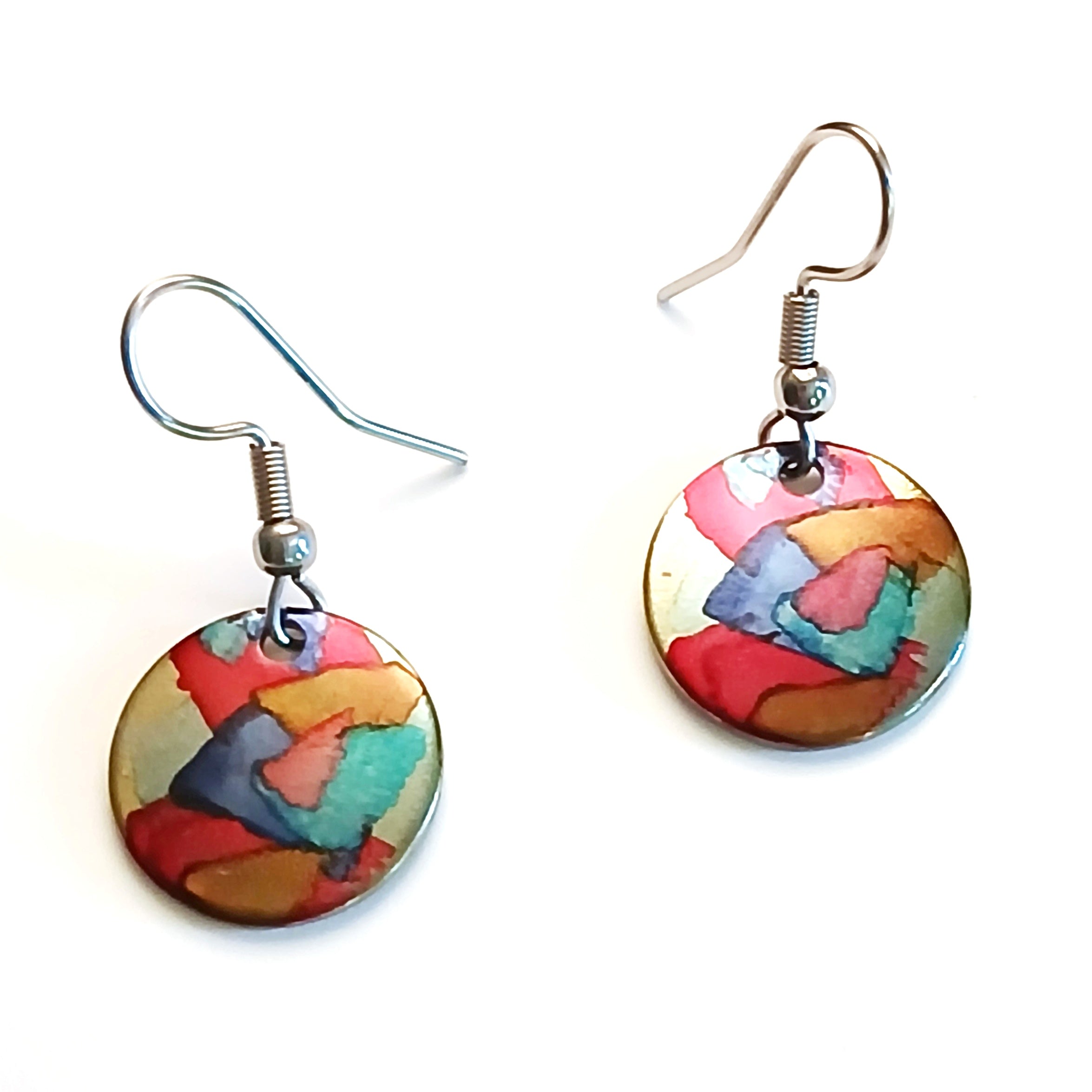 Stainless Steel & Ink Circle Earrings for Women - Red Dangle Hoop Earrings for Casual Wear, Party & Gift Giving