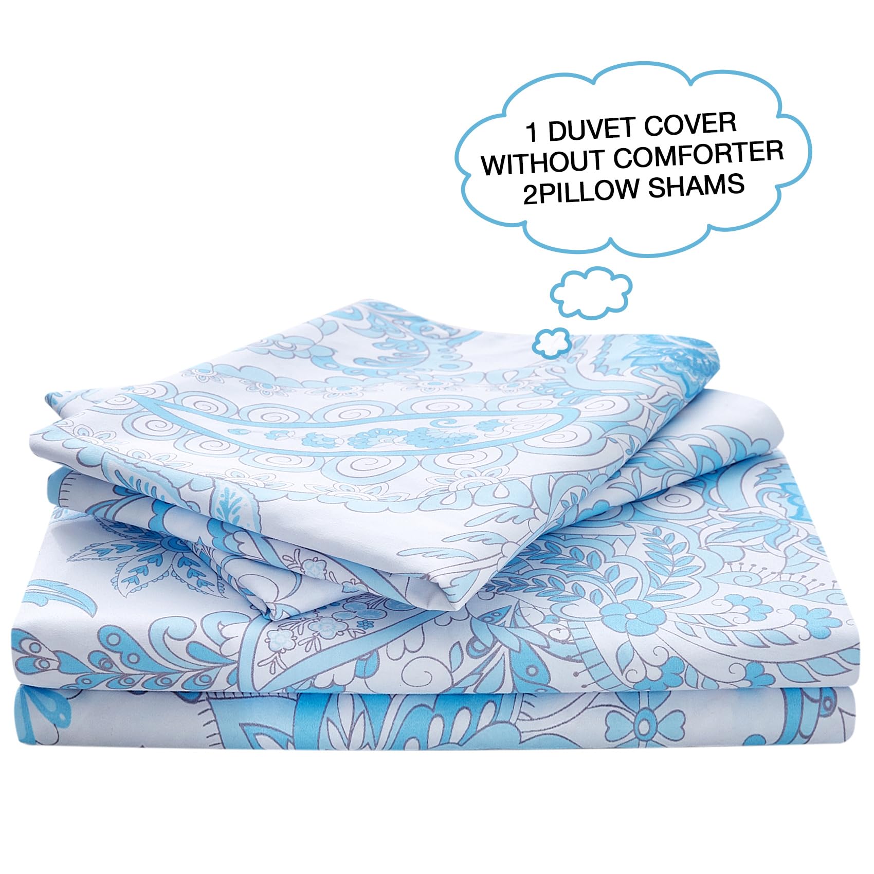 JSD Blue Paisley Duvet Cover Set King Size - 3 Piece Soft Printed Microfiber Comforter Cover with Zipper Closure | Luxury Bedding for Master Bedroom, Guest Room & Dorm Decor