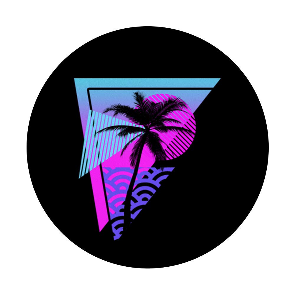 Vaporwave Aesthetic Palm Tree Triangle Anime PopSockets - Phone Grip & Stand for iPhone, Samsung, Tablets - Perfect for Beach Parties, Summer Vibes & Otaku Culture