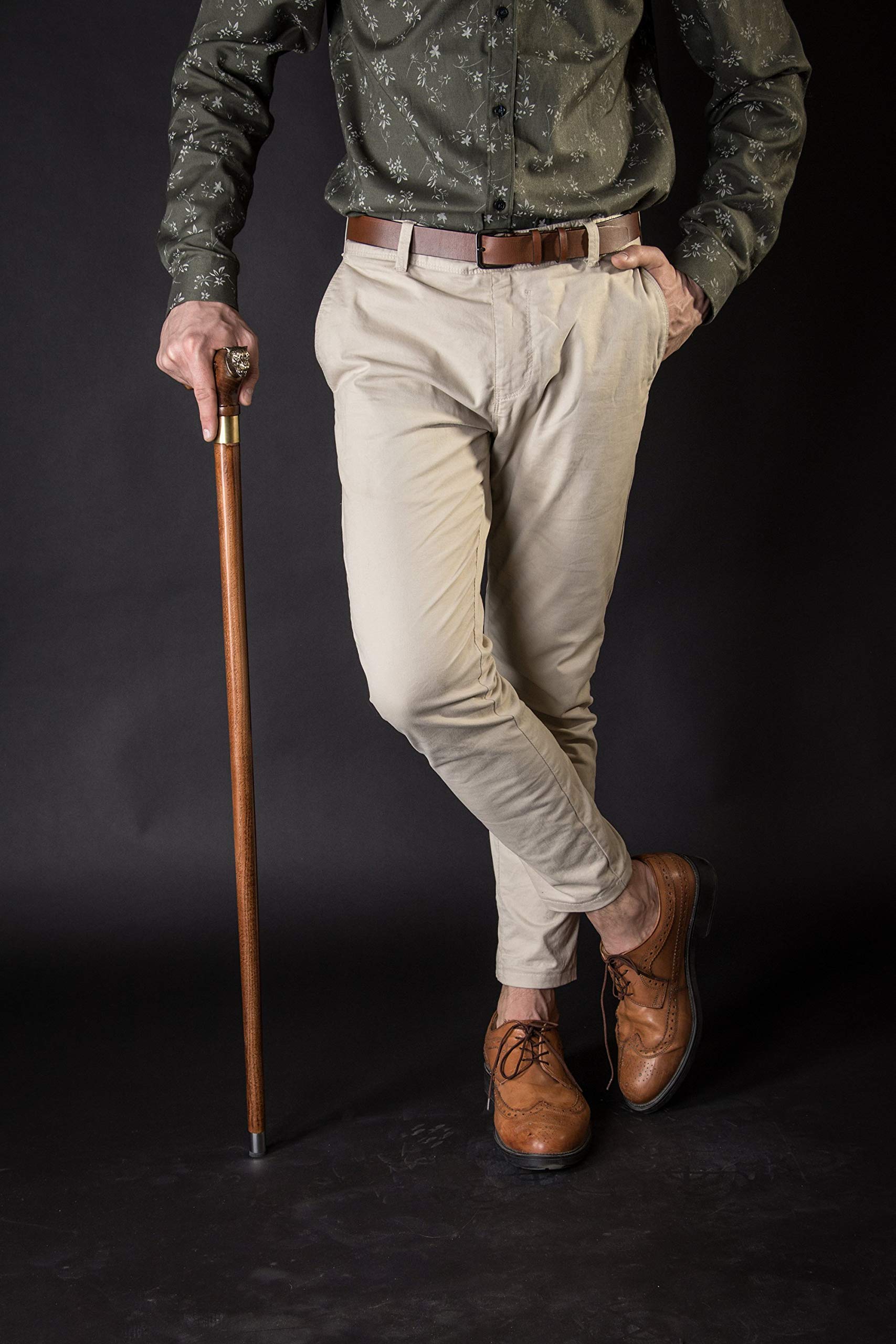 Premium Hand Carved Wolf Head Walking Cane for Men - 36 Inch Fashionable Wooden Derby Cane - Ideal for Outdoor Hiking, Elderly Support & Stylish Accessory