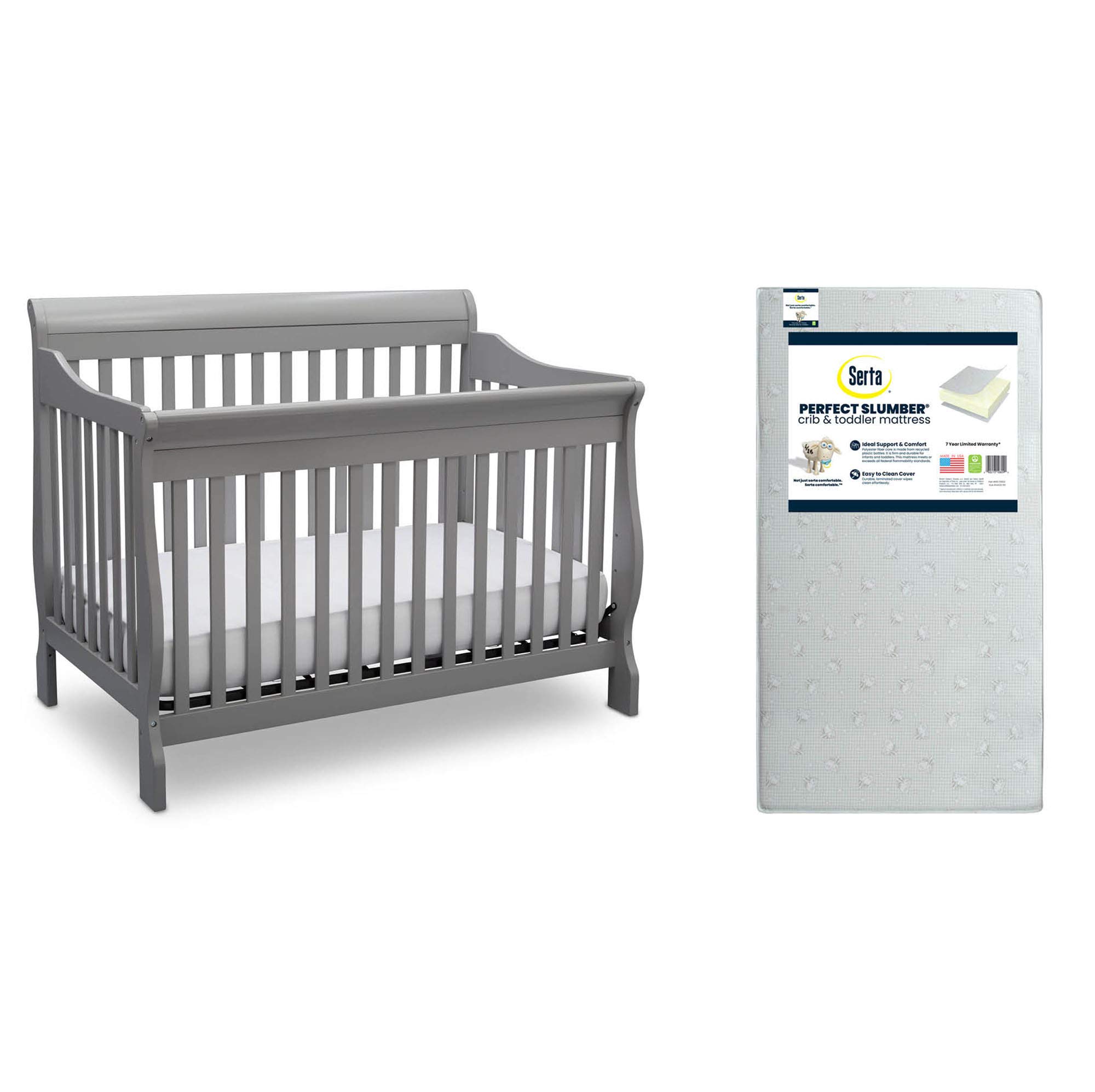 Delta Children Canton 4-in-1 Convertible Crib with Serta Perfect Slumber Mattress - Grey Convertible Baby Crib to Toddler Bed with Dual-Sided Recycled Fiber Core Mattress | Nursery Furniture for Newborns & Toddlers | Safe Sleep Solution for Growing Babies