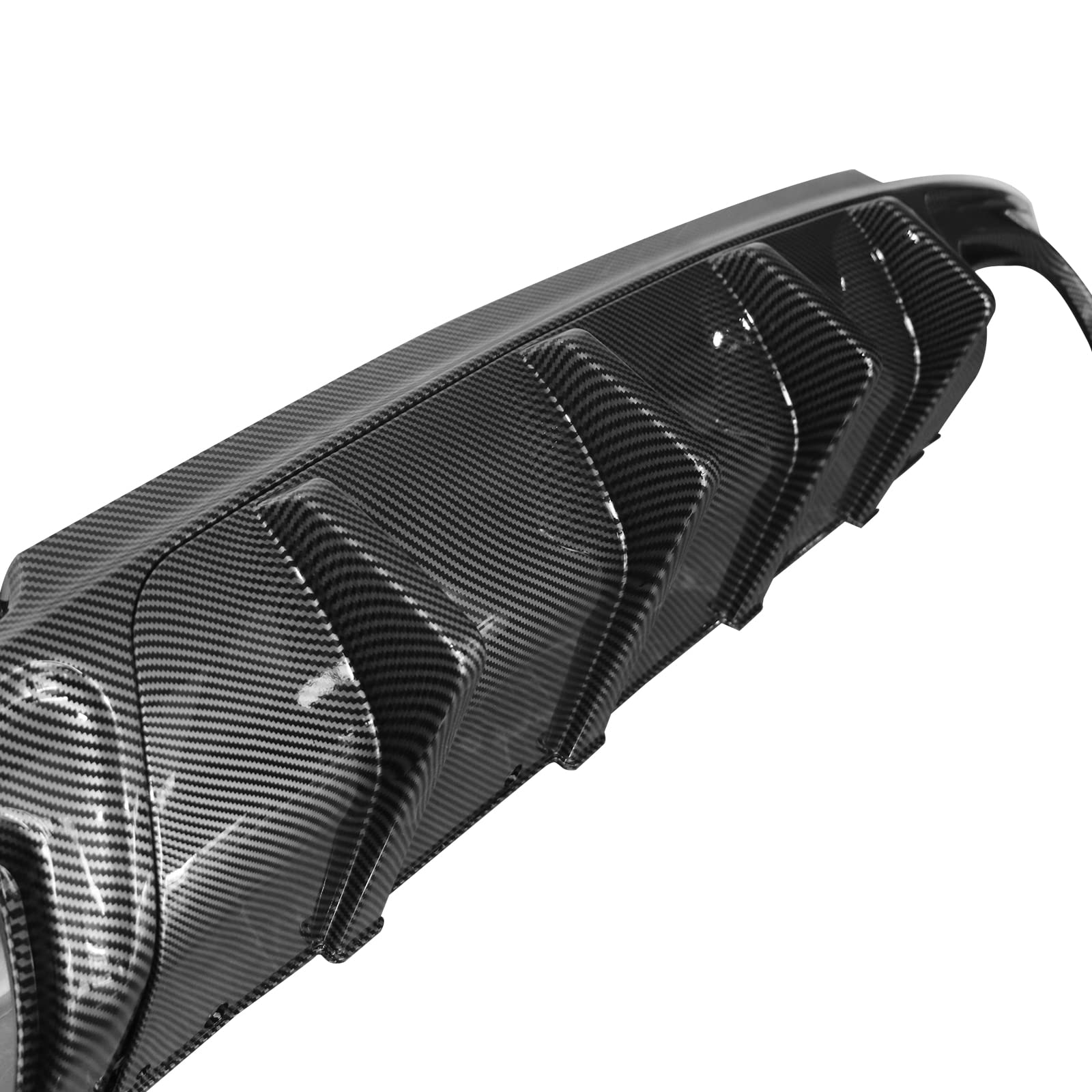 FREEMOTOR802 Rear Diffuser for 2015-2023 Chrysler 300 | IKON V1 Style Carbon Fiber Print PP Bumper Lip | Lower Valance Diffuser & Shark Fin Splitter 2-Piece Set | Upgrade Your Car's Rear Styling & Aerodynamics