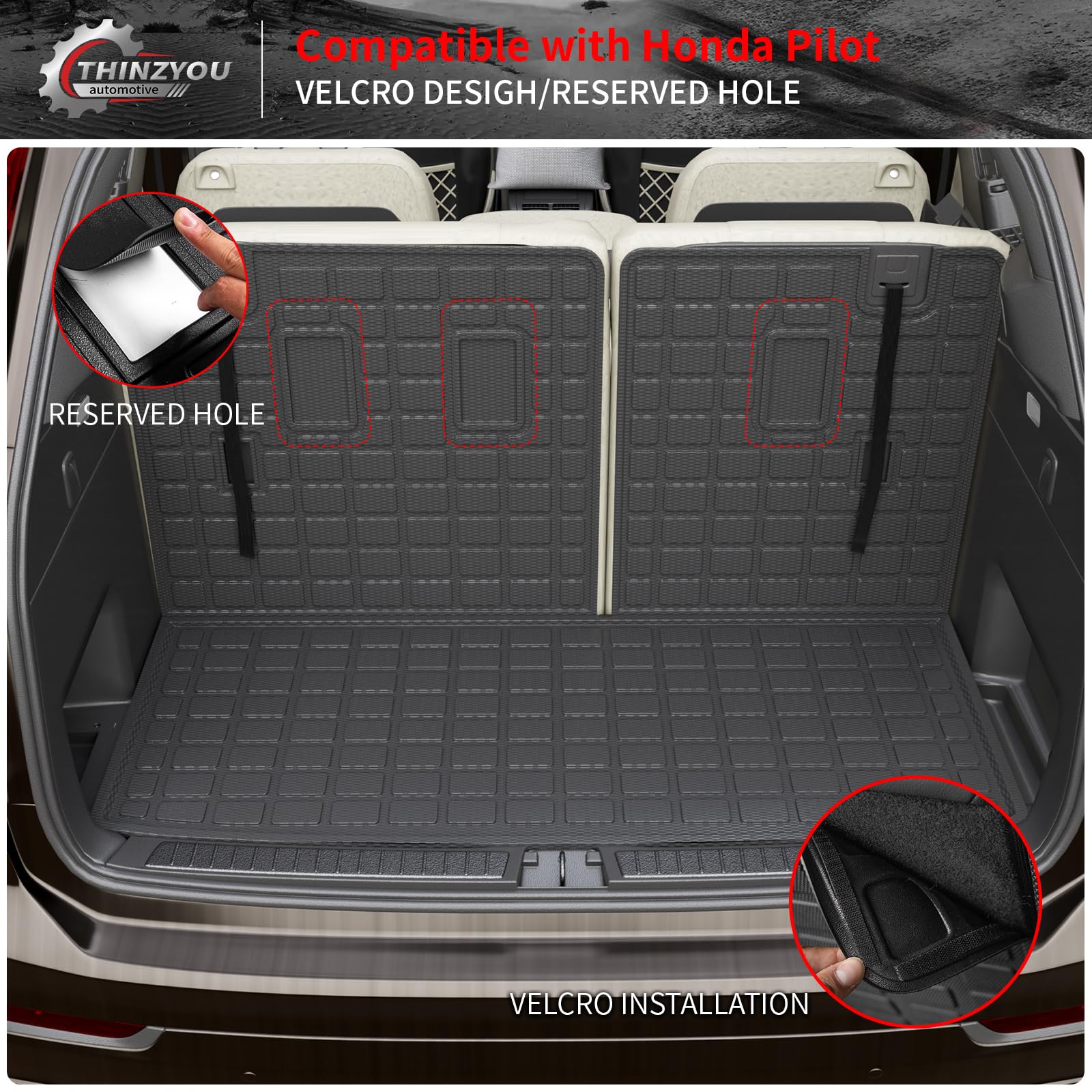 All-Weather TPE Floor Mats & Cargo Liner for 2023-2025 Honda Pilot - Custom Fit Back Seat Cover Protector & Trunk Mat with Backrest - Durable Interior Accessories for SUVs (Perfect for Road Trips, Family Travel & Outdoor Adventures)