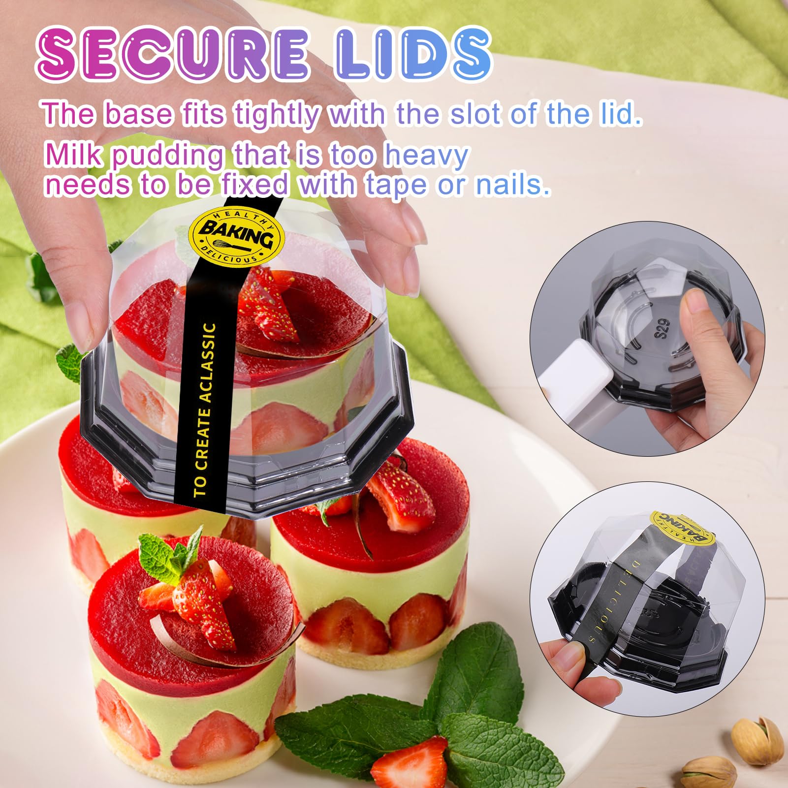Palksky 50 Pack Clear Plastic Mini Bundt Cake Containers with Lids & Stickers - Disposable Miniature Cupcake Boxes for Baking, Party Favors & Dessert Display
