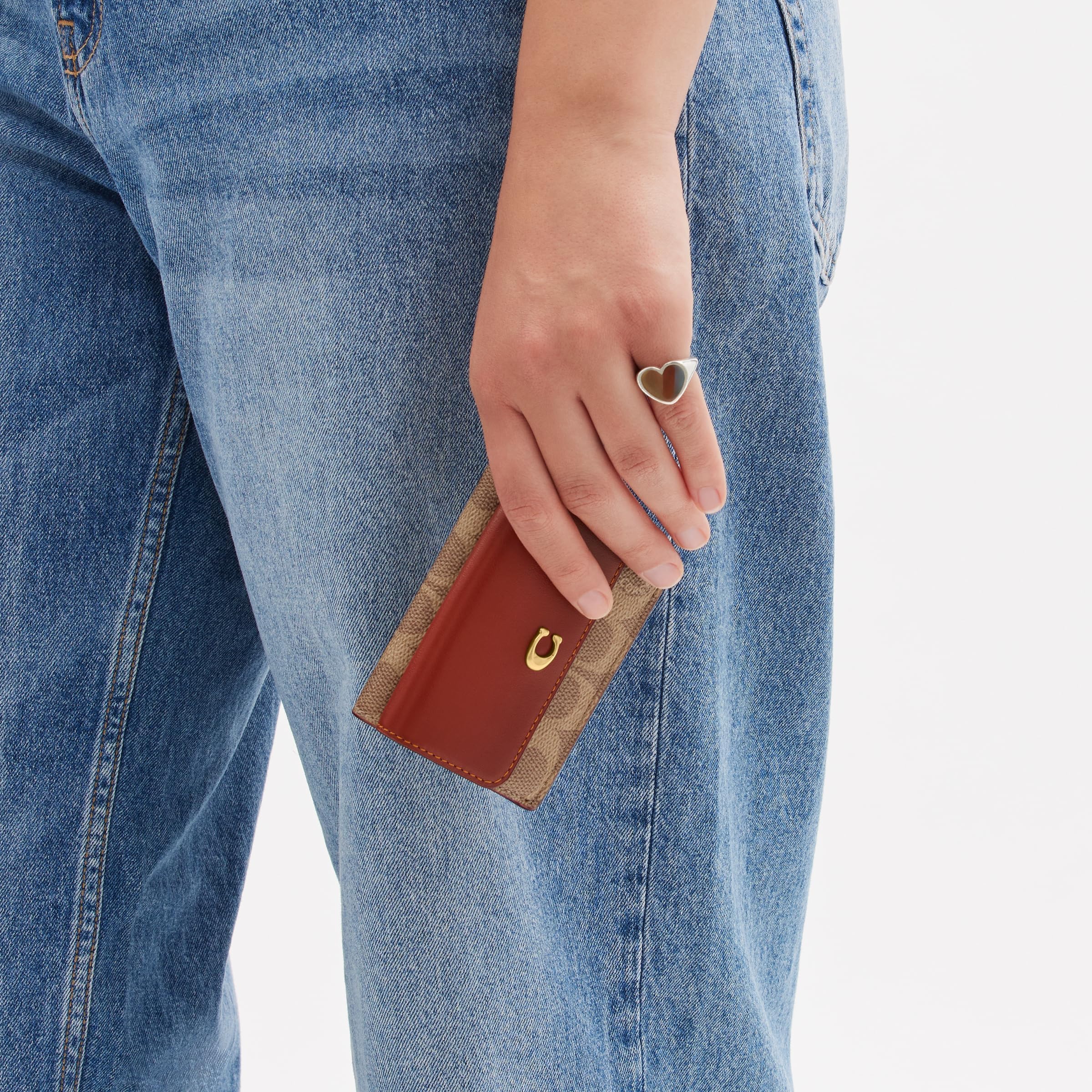 Coach Women's Essential Coated Canvas Signature Mini Trifold Wallet - B4/Tan Rust (One Size) | Compact & Stylish RFID-Blocking Wallet for Everyday Use, Travel & Gift Giving