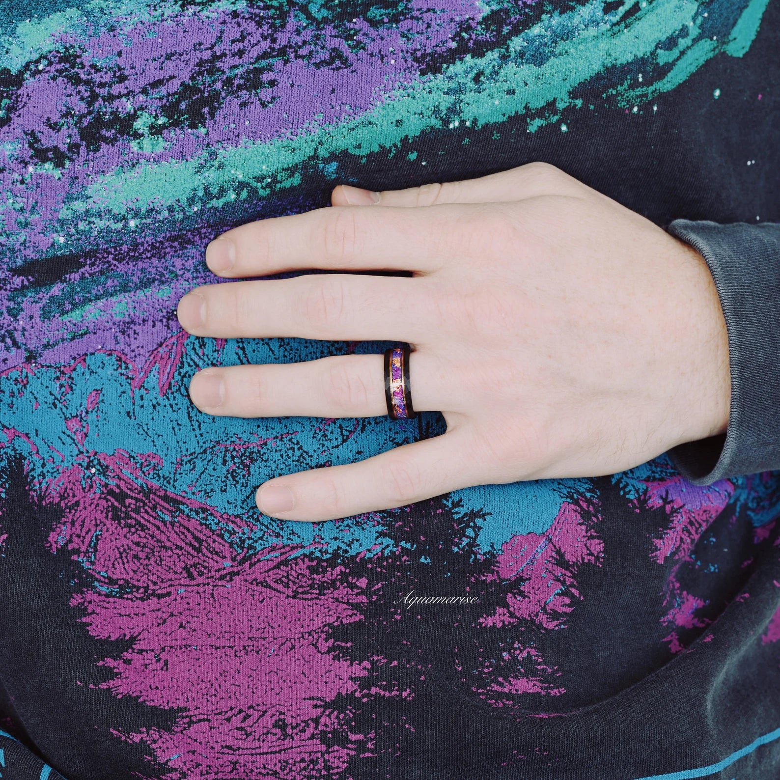 Skye Kite™ Purple Fire Opal Couples Ring - Matching Wedding Bands for Him & Her, Sterling Silver Stackable Promise Rings - Perfect for Anniversaries, Engagements & Romantic Gifts