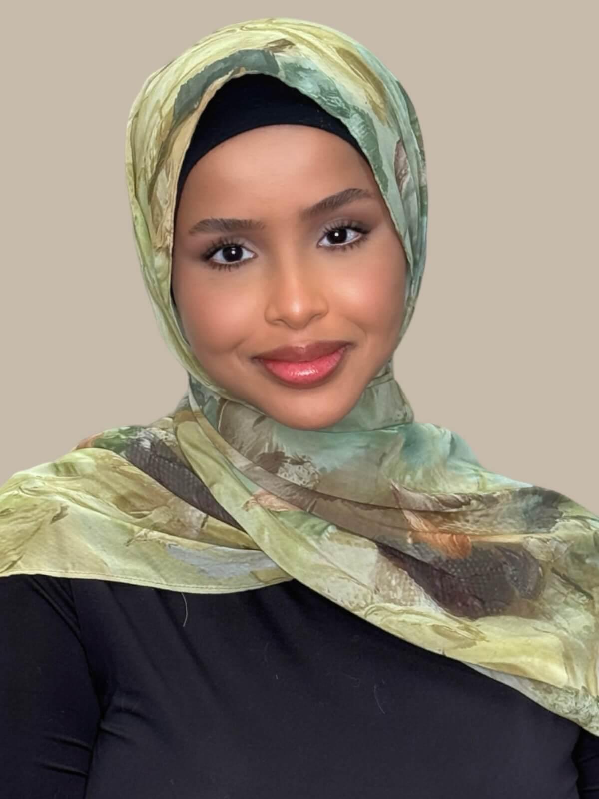 Printed Chiffon Hijab Willow Drift - Lightweight Muslim Scarf for Women - Perfect for Daily Wear, Prayer, and Special Occasions