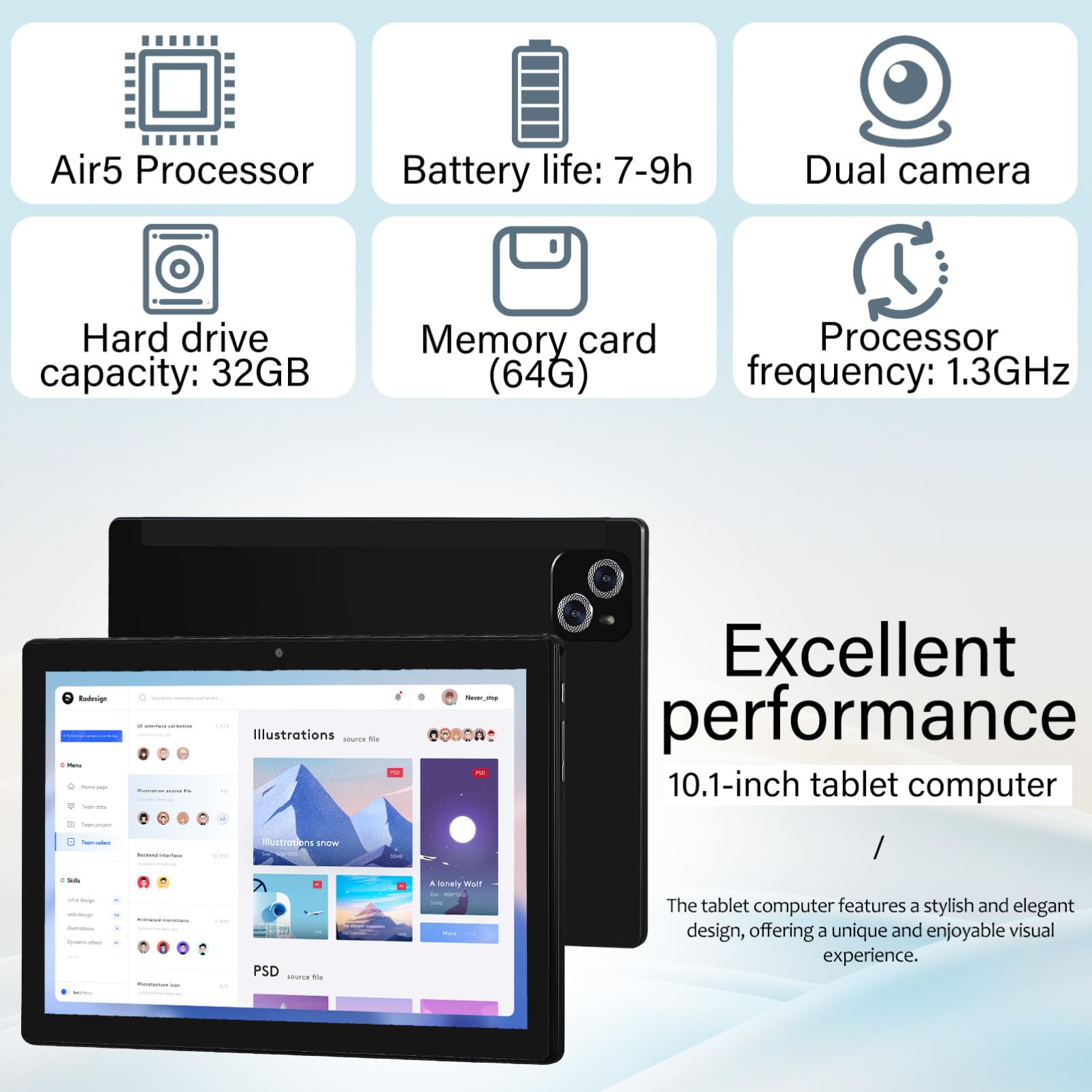 GAROZATION 10.1 Inch Gaming Tablet - Kids Friendly Design for Work, Study & Entertainment | Portable Android Tablet for Online Classes, Note Taking & Media Streaming (Black)