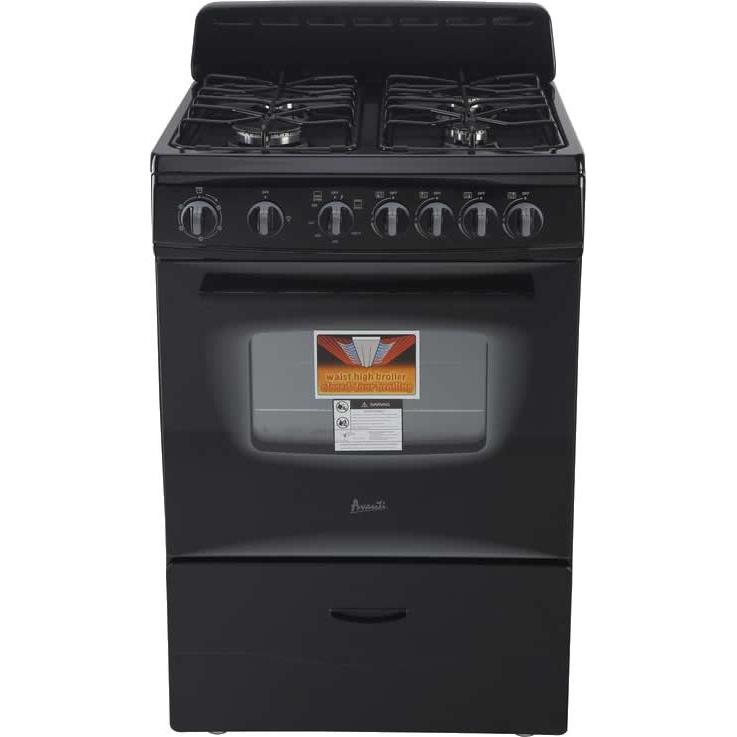 Avanti 24 Inch Freestanding Gas Range GR2415CB - 4 Burner Stainless Steel Stove with Oven for Home Kitchen Cooking, Baking & Roasting