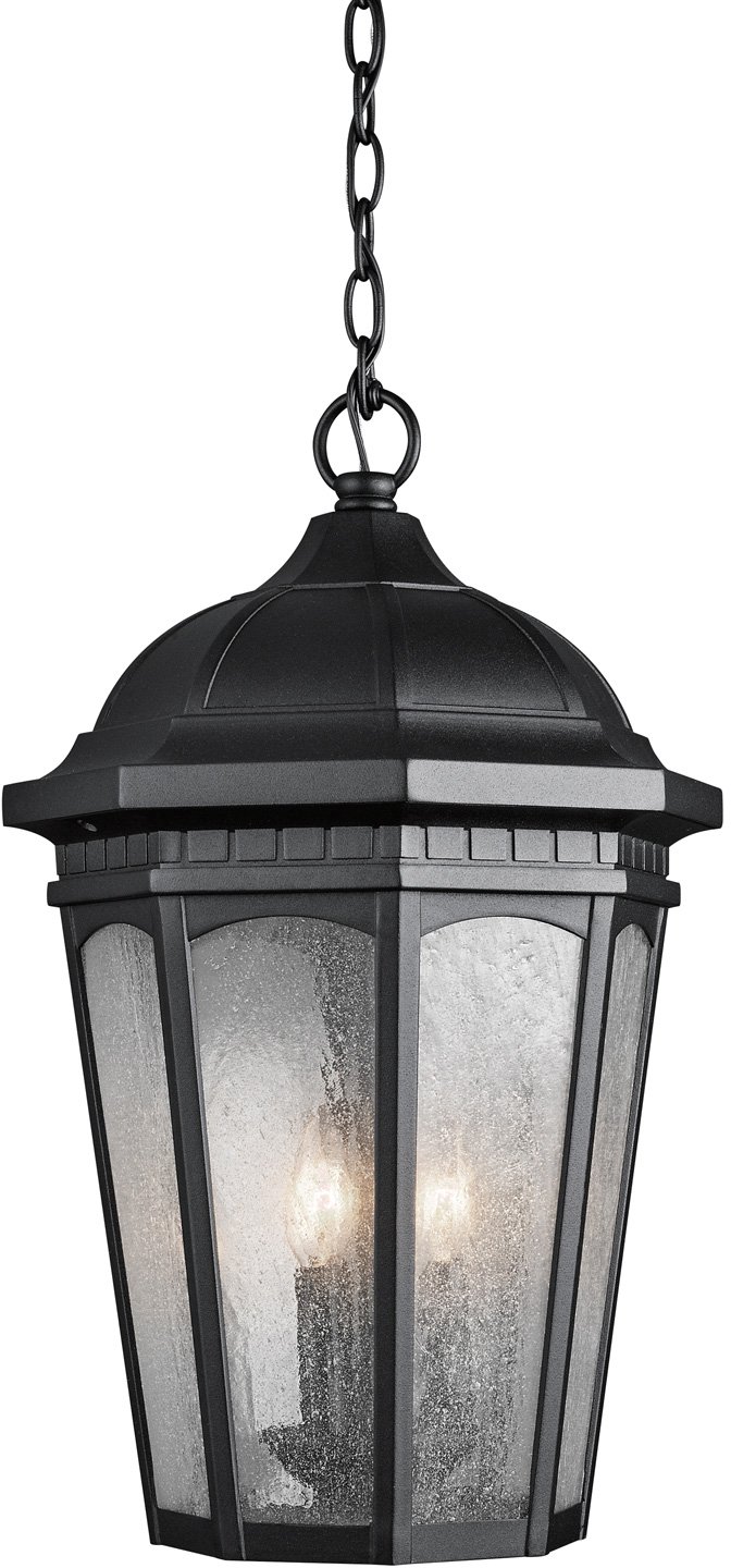 Kichler 9539BKT Courtyard 3-Light Outdoor Pendant Light Fixture - Textured Black Finish - Perfect for Patio, Porch, and Garden Lighting