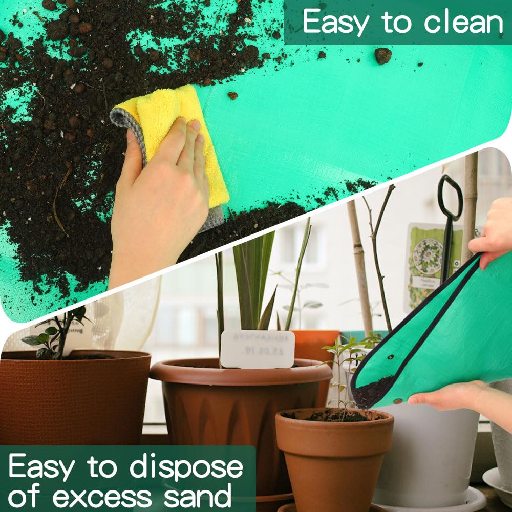 Large 39.37x39.37 Inch Green Repotting Mat - Indoor Gardening Essential Tool Set with Hand Tools | Perfect Plant Accessories for Women Gardeners | Ideal for Potting Plants, Transplanting & Home Gardening Projects