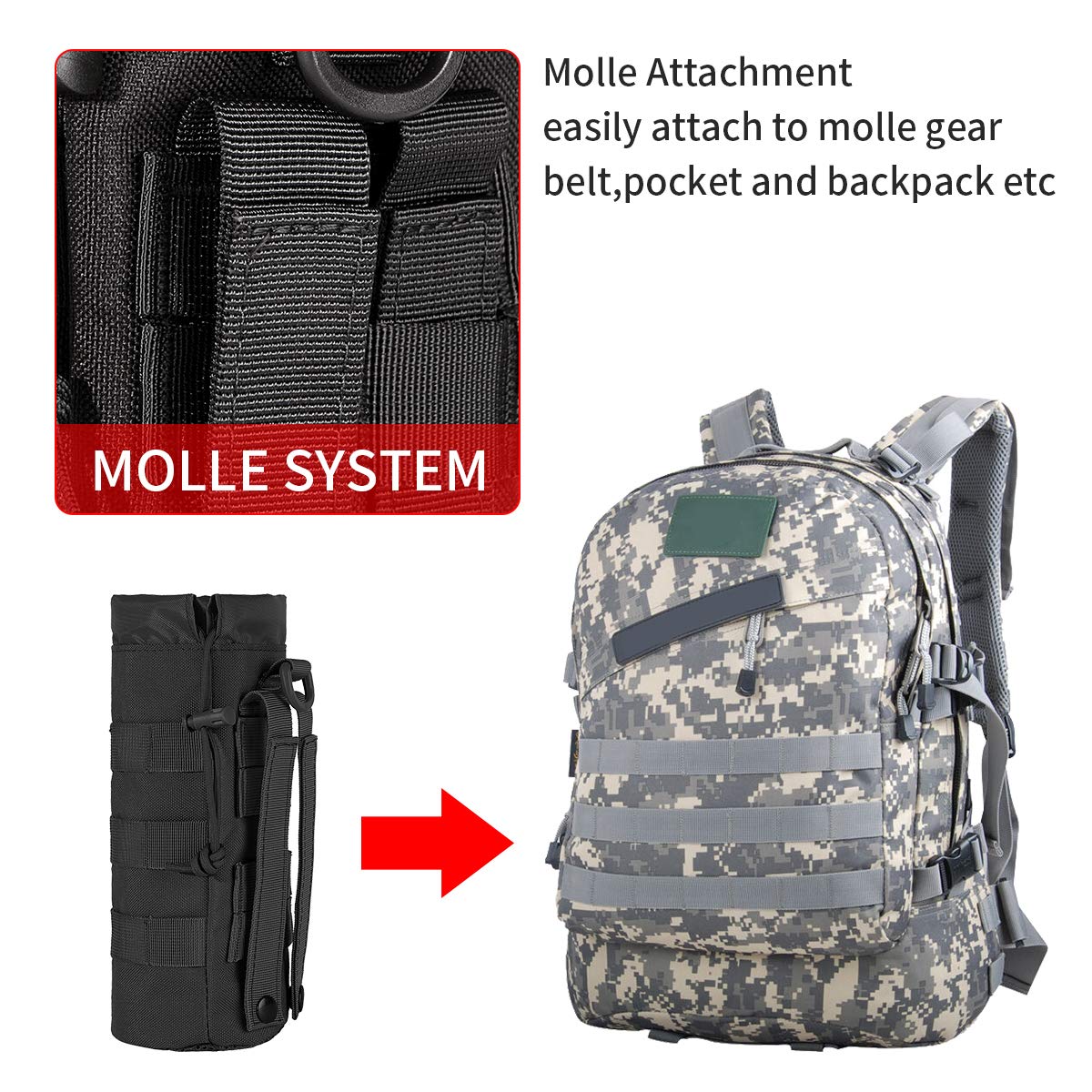 IronSeals Sports Water Bottle Pouch - Tactical Molle Nylon Mesh Drawstring Carrier for Hiking, Camping, and Outdoor Adventures