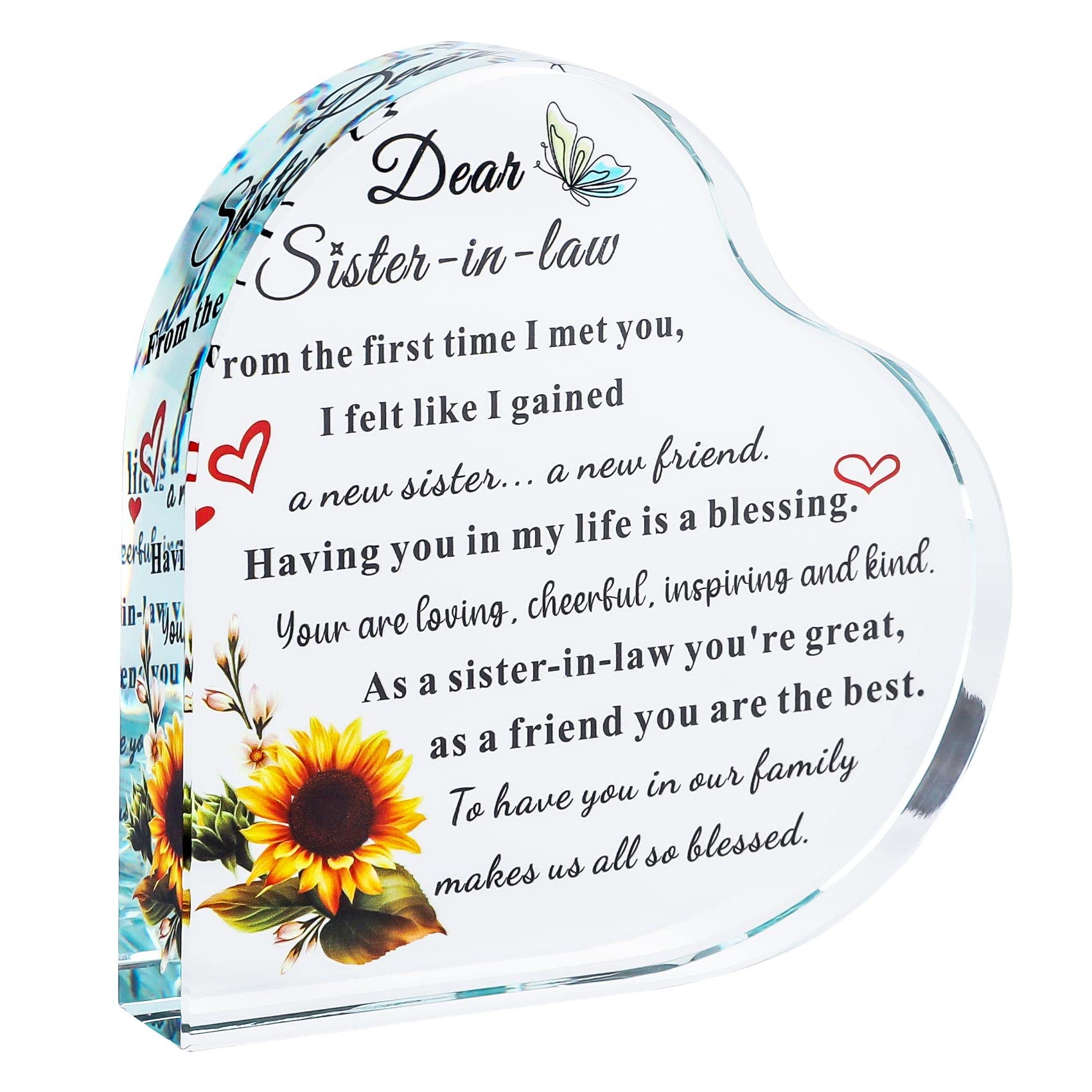 Heartfelt Sister-in-Law Birthday Gift - Elegant Heart Shaped Glass Keepsake for Anniversary, Wedding & Holidays - Perfect Christmas, Thanksgiving & Special Occasion Present for Unbiological Sisters - Home Decor & Sentimental Gift Idea