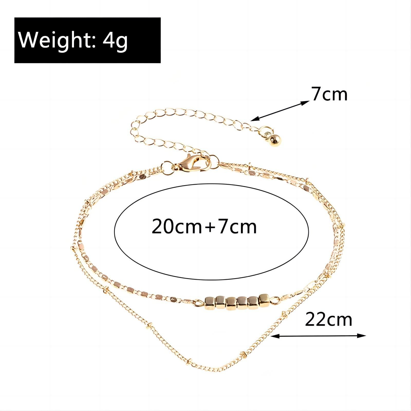 Women's Gold Wrap Bracelet & Anklet - Flat Bottom Sailor Chain with Six Beads, Double Ankle Chain Jewelry for Teachers | Perfect for Beach, Office & Everyday Wear