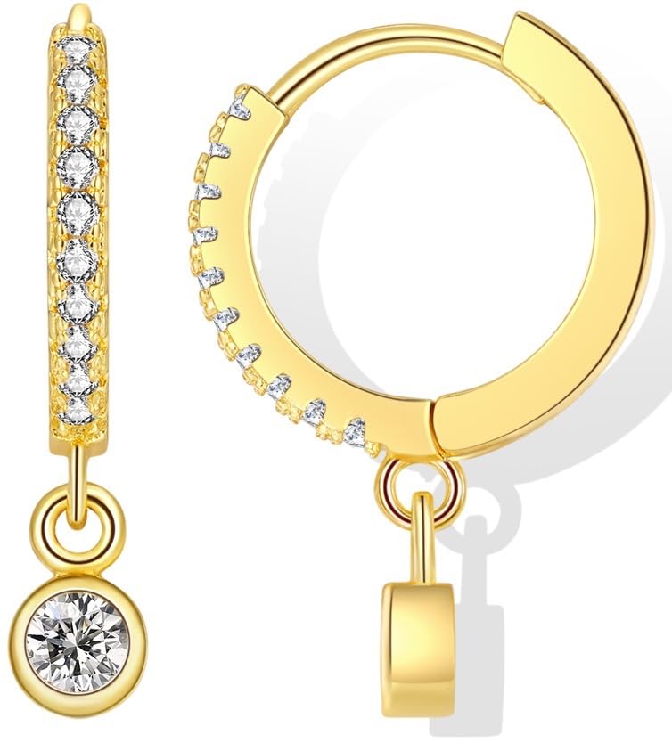 14K Gold Plated Huggie Hoop Earrings for Women - Small Bezel CZ Drop Dangle Hoops | Elegant Everyday Jewelry for Work, Date Night & Special Occasions
