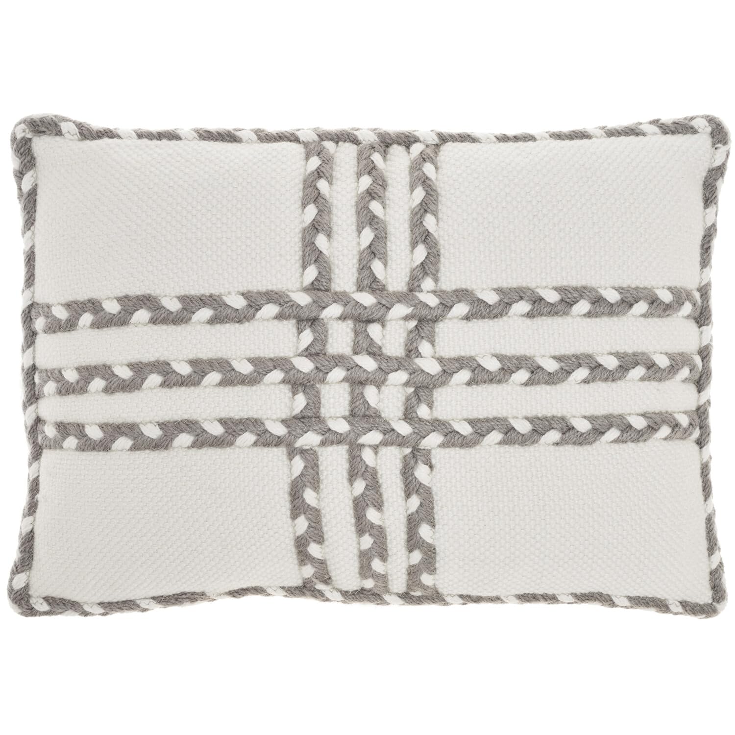Premium Outdoor Pillows - 14x20 Inch Criss Cross Braid Throw Pillows in Grey for Patio, Garden & Poolside Decor | Water-Resistant & Durable