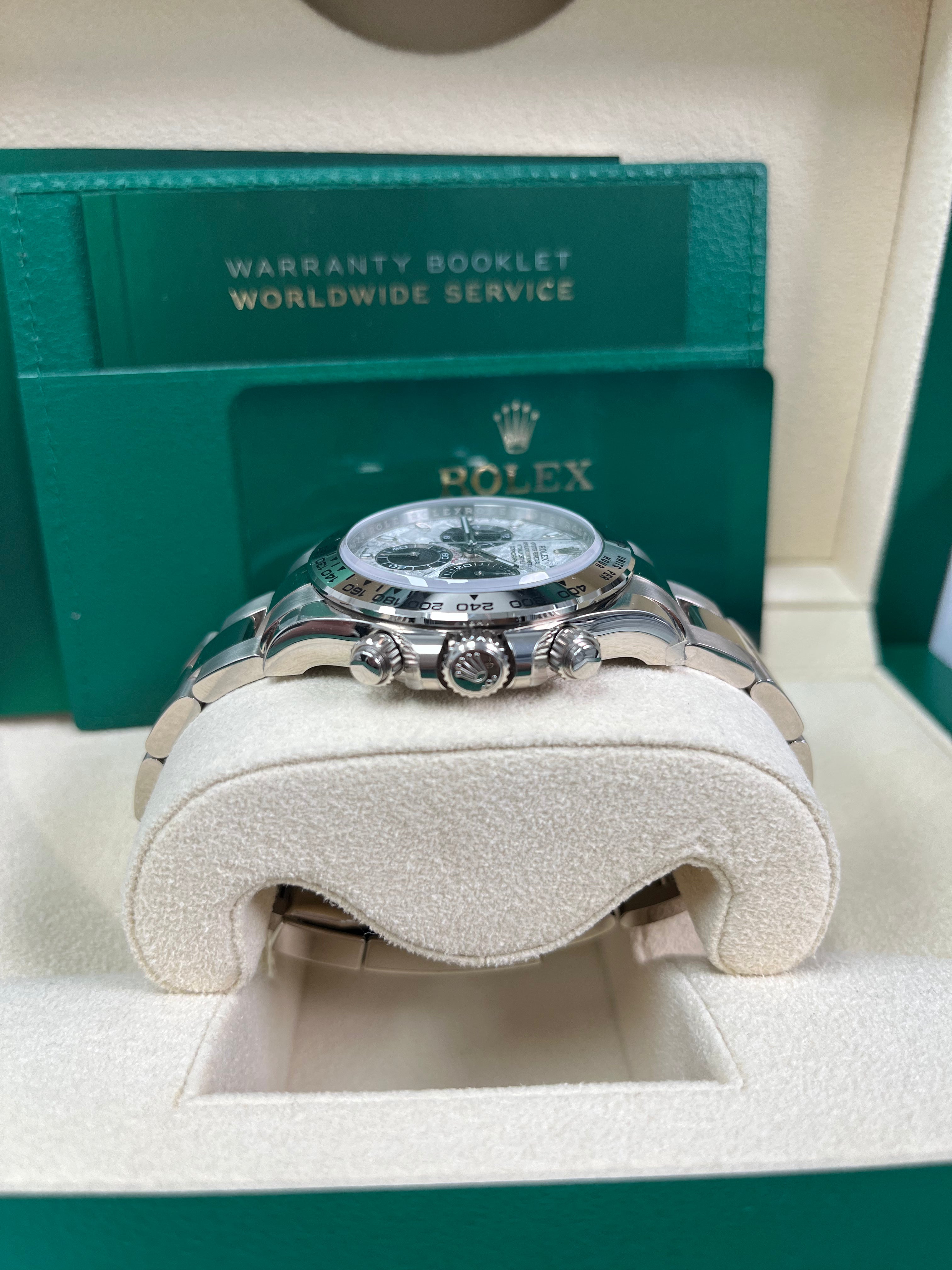 Rolex Daytona 116509 40mm White Gold Watch with Meteorite Dial & Black Oyster Bracelet - Luxury Men's Chronograph for Business, Gifting & Special Occasions