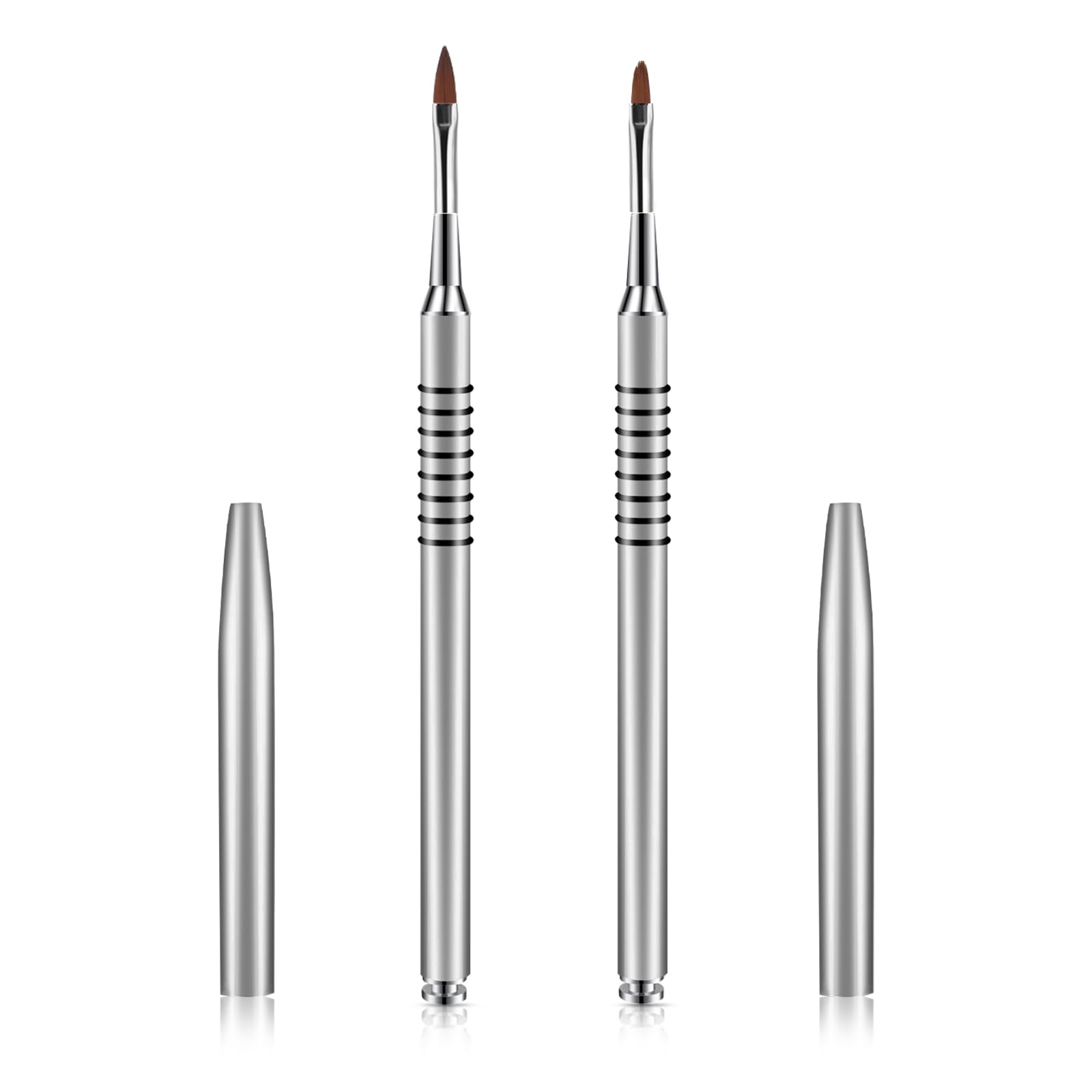 2 Pack Professional 3D Acrylic Nail Brush Set - Kolinsky Hair #2 & #4 Mini Oval Nail Art Brushes with Non-Slip Handle for Acrylic Nails, Gel Polish, Nail Extensions & Salon Manicure