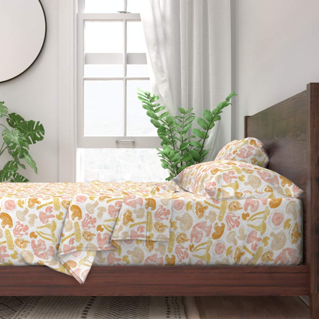 100% Cotton Twin Sheet Set - 3pc Mushroom Print Bedding | Fall Autumn Kitchen & Botanical Theme | Soft & Breathable for Cozy Sleep | Perfect for Guest Rooms, Dorms & Seasonal Decor