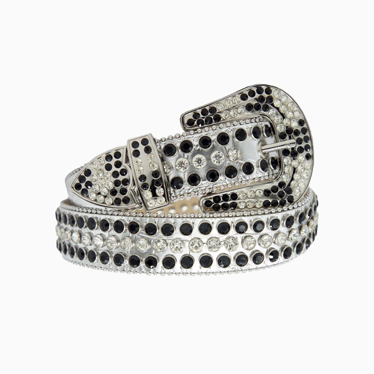 Premium Silver Alligator Leather DNA Belt with Black & Silver Stones - Stylish Accessory for Men's Fashion, Casual & Formal Wear