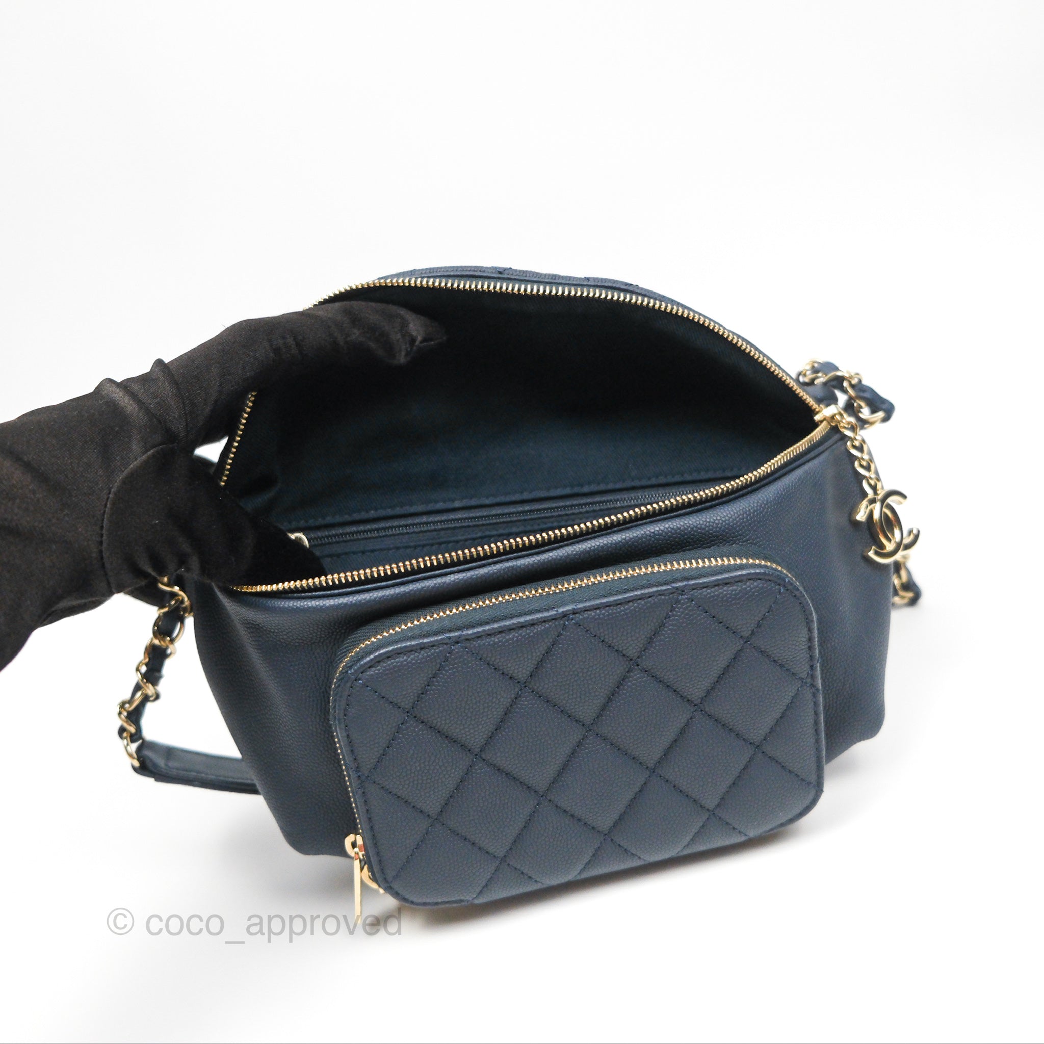 Chanel Business Affinity Waist Belt Bag in Navy Caviar Leather with Gold Hardware - Perfect for Work, Travel & Evening Events