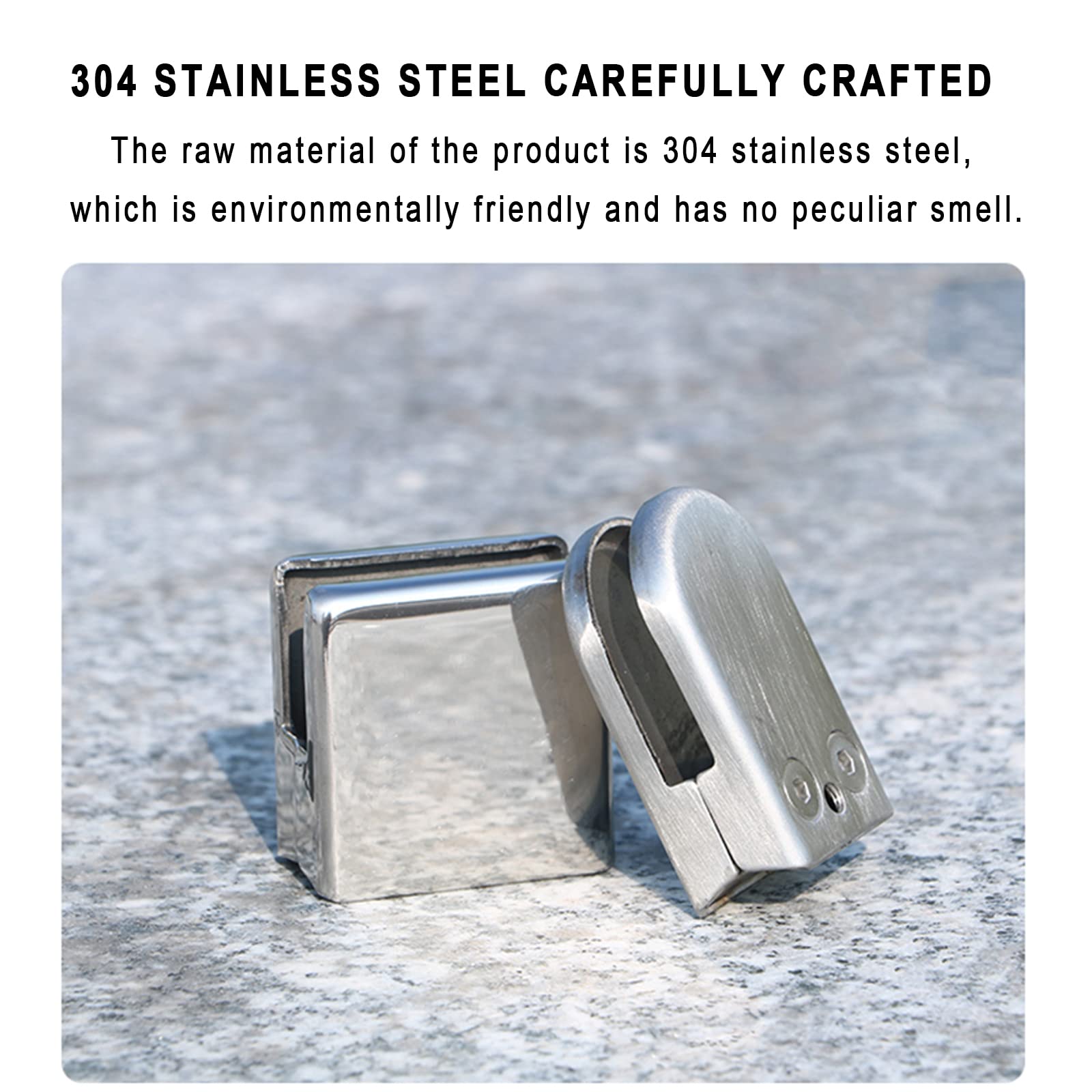 8-Pack 304 Stainless Steel Adjustable Glass Clip Clamps - Flat Back Bracket Holder for 10-12mm Glass Panels - Perfect for Balustrades, Staircase Handrails & Glass Partitions (Indoor/Outdoor Use)