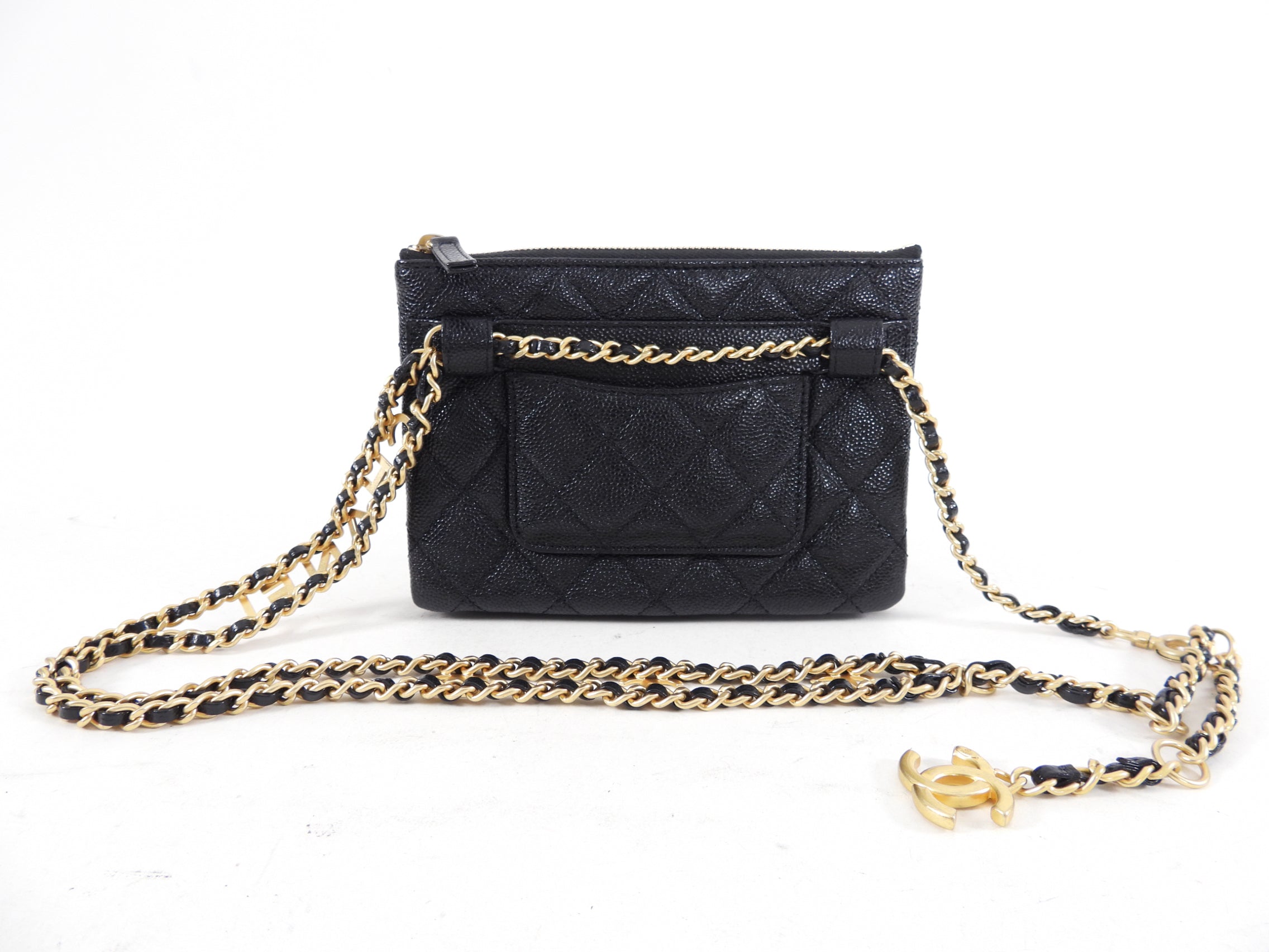 Chanel 22S Black Caviar Gold Logo Chain Belt Bag - Luxury Crossbody Purse for Women, Perfect for Date Night & Evening Events