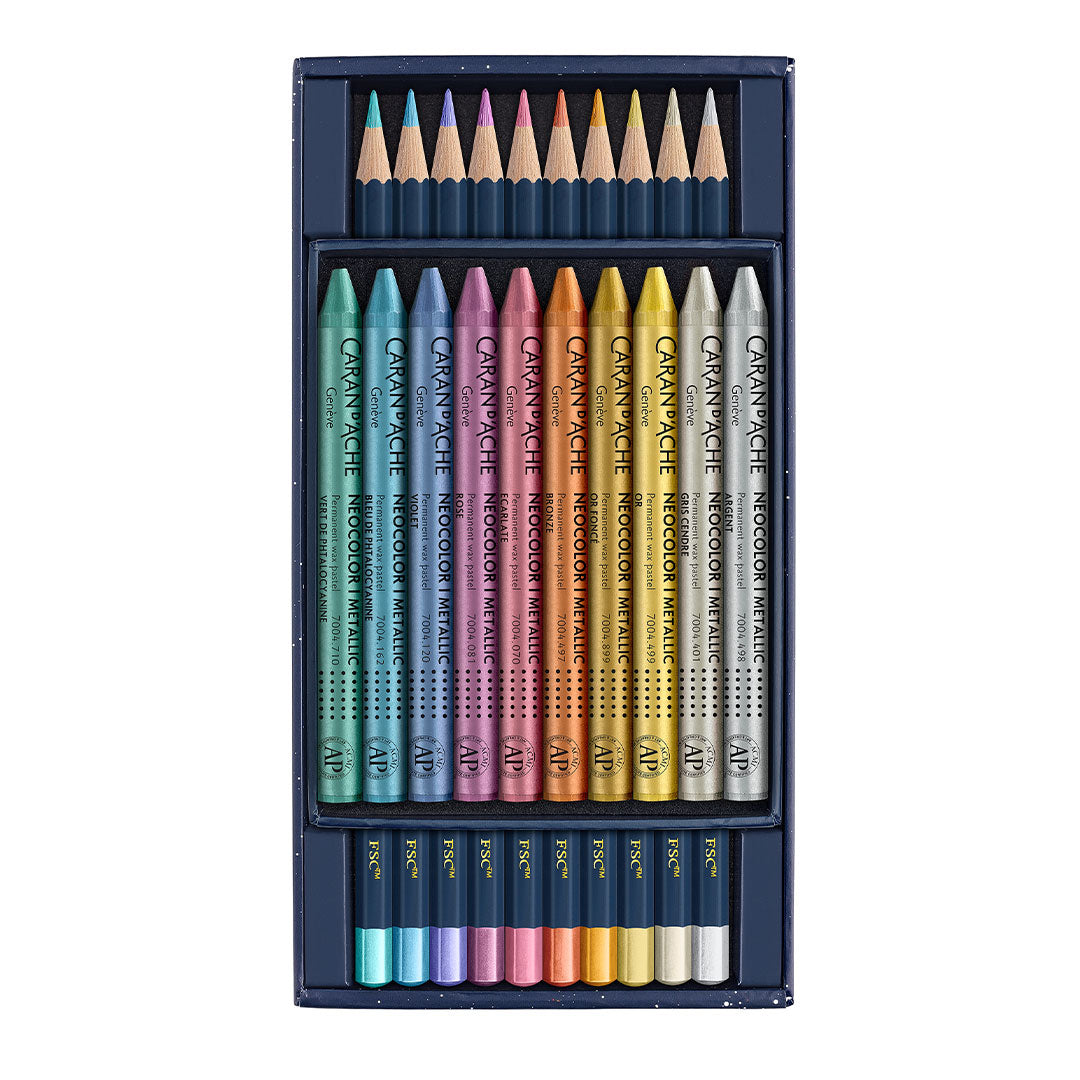 Caran d'Ache 20-Piece Mixed Media Pencil Set - Cosmic Blue - Professional Art Supplies for Drawing, Sketching & Coloring - Perfect for Artists & Students