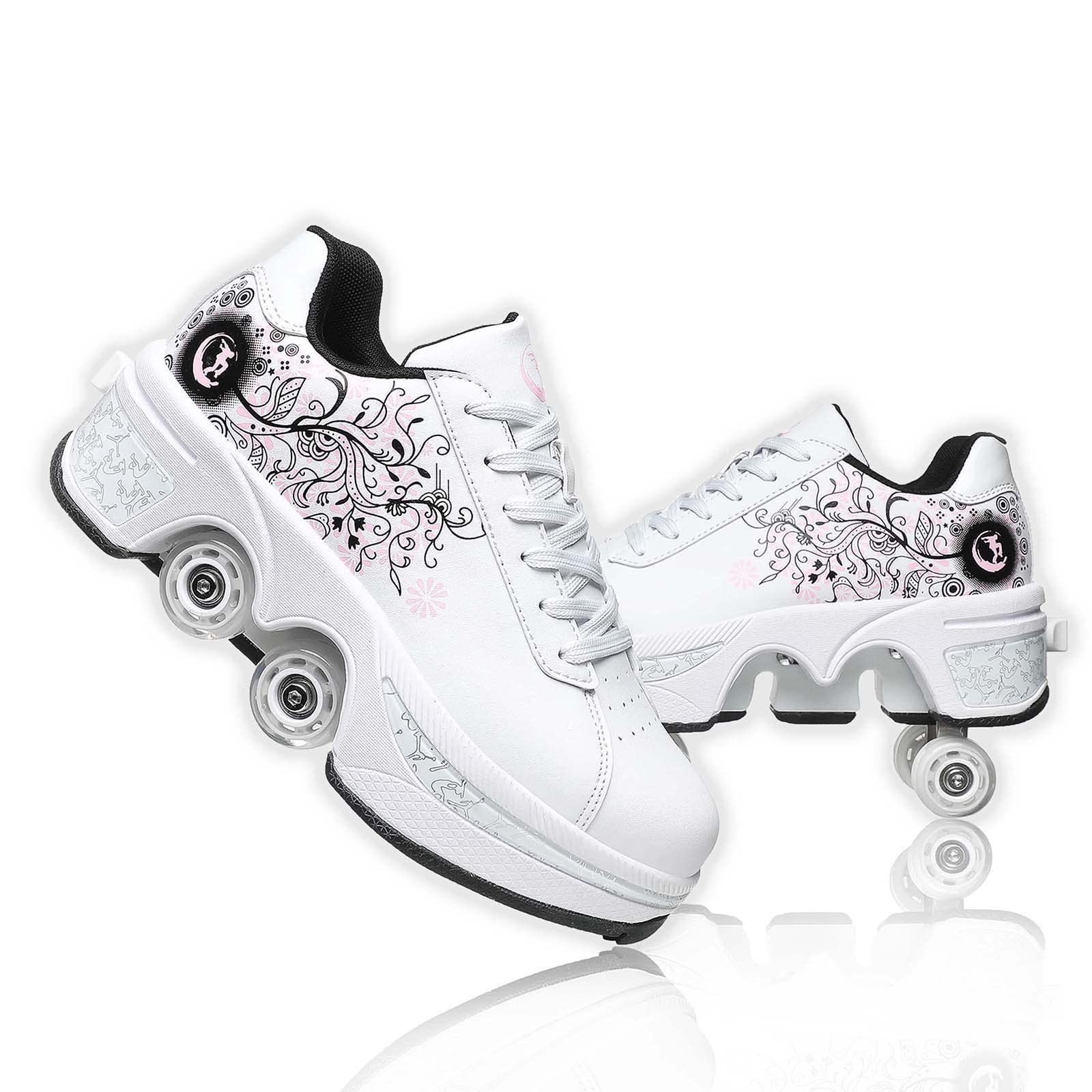 Women's & Kids' Convertible Roller Skate Shoes - 4-Wheel Adjustable Roller Sneakers for Outdoor Skating, Fun & Fitness | Perfect for Girls, Boys & Beginners at Parks, Rinks & Streets